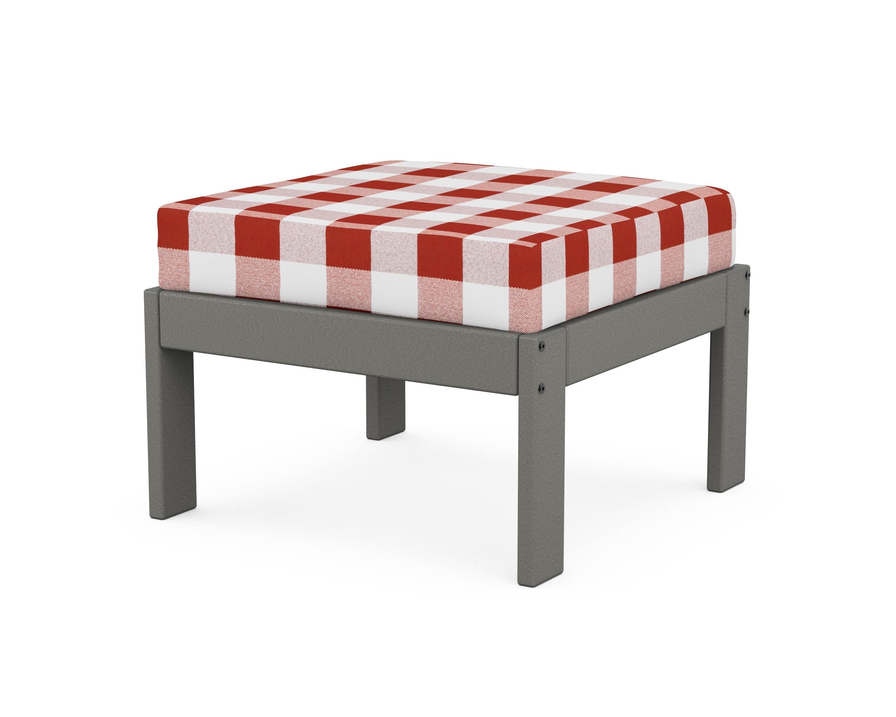 POLYWOOD® Vineyard Modular Ottoman in Slate Grey / Buffalo Plaid Crimson