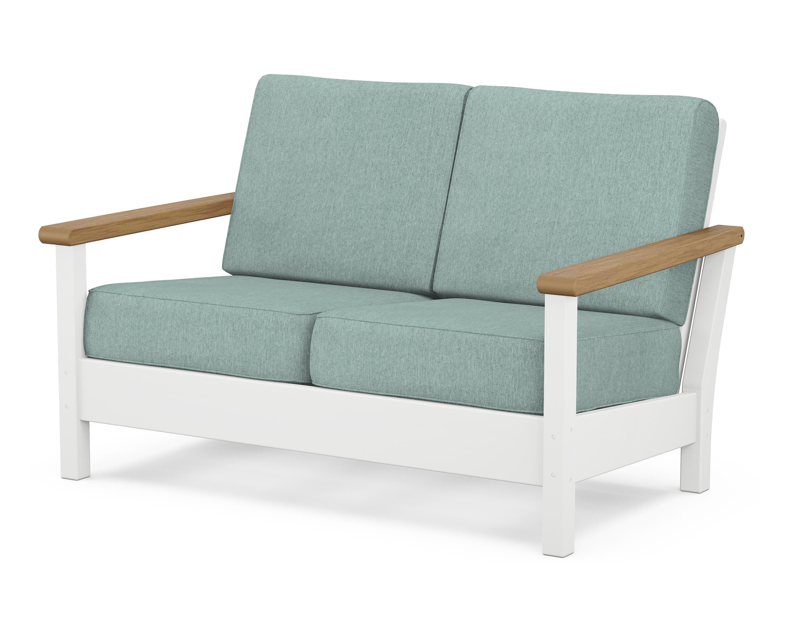 POLYWOOD® Harbour Deep Seating Loveseat in White / Natural / Glacier Spa