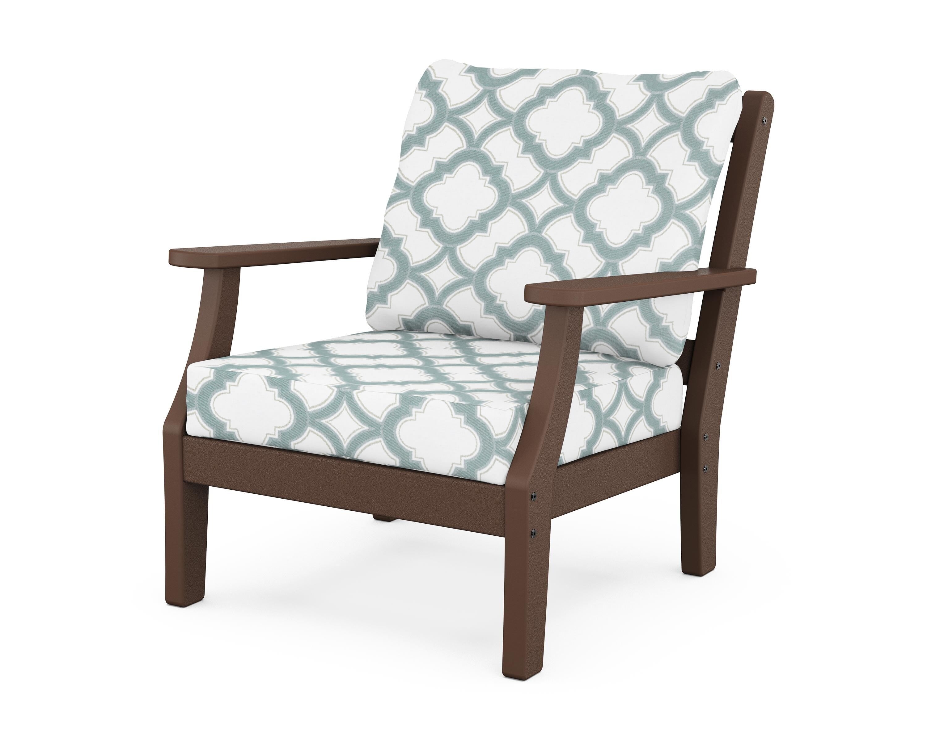 Martha Stewart by POLYWOOD® Chinoiserie Deep Seating Chair in Mahogany / Trellis Glacier Spa