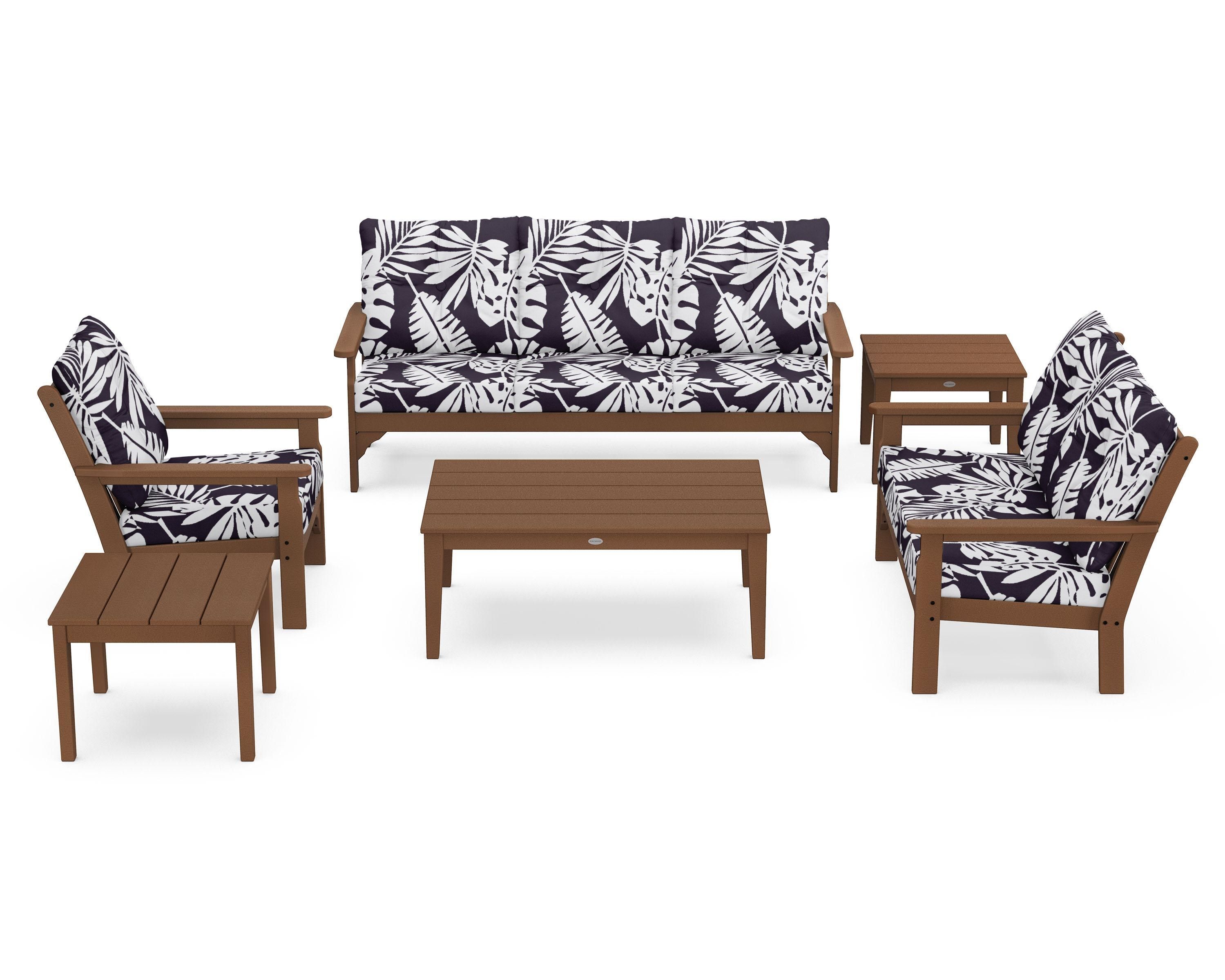 POLYWOOD® Vineyard 6-Piece Deep Seating Set in Teak / Leaf Navy