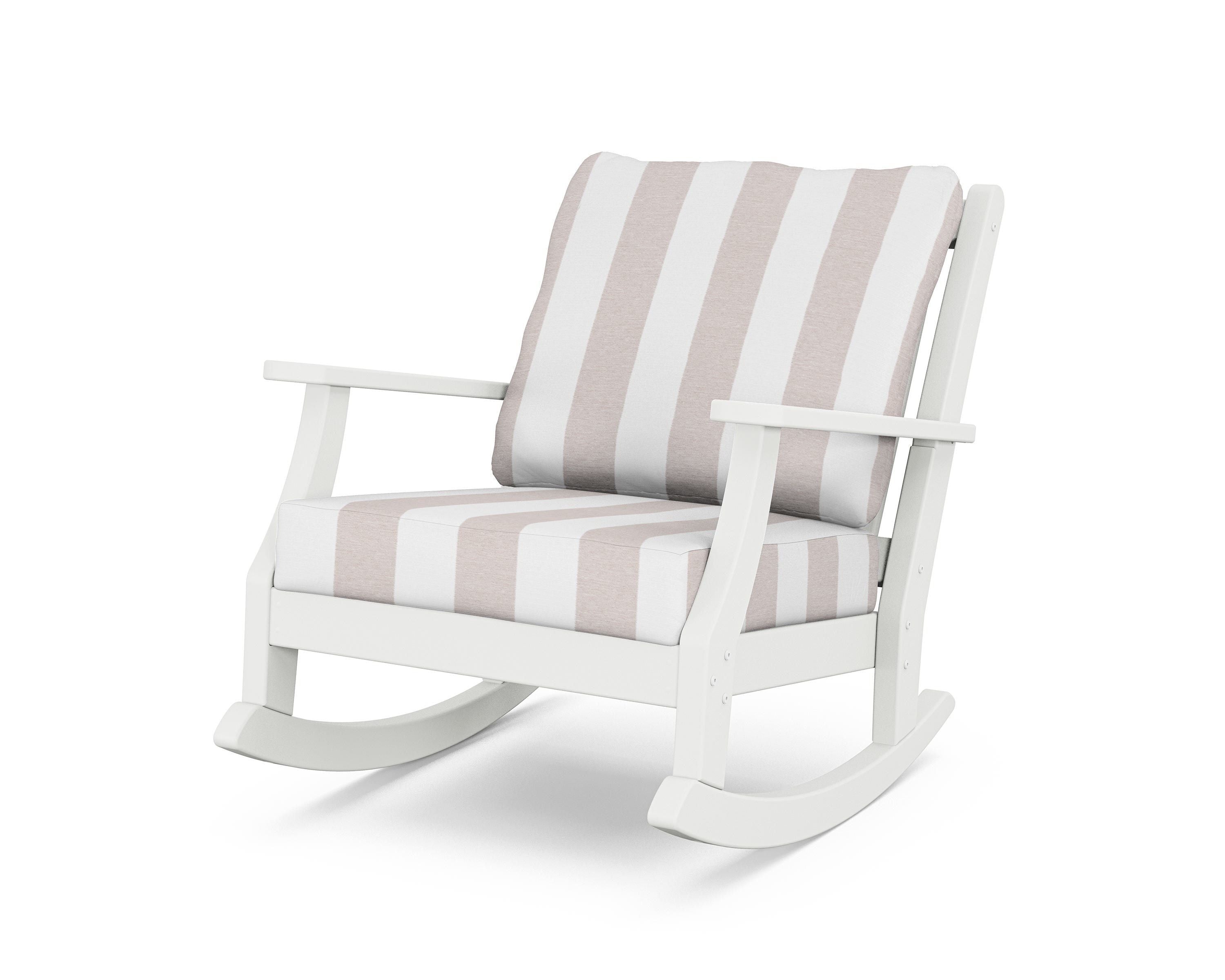 Country Living Wovendale Deep Seating Rocking Chair in White / Cabana Stripe Dune Burlap