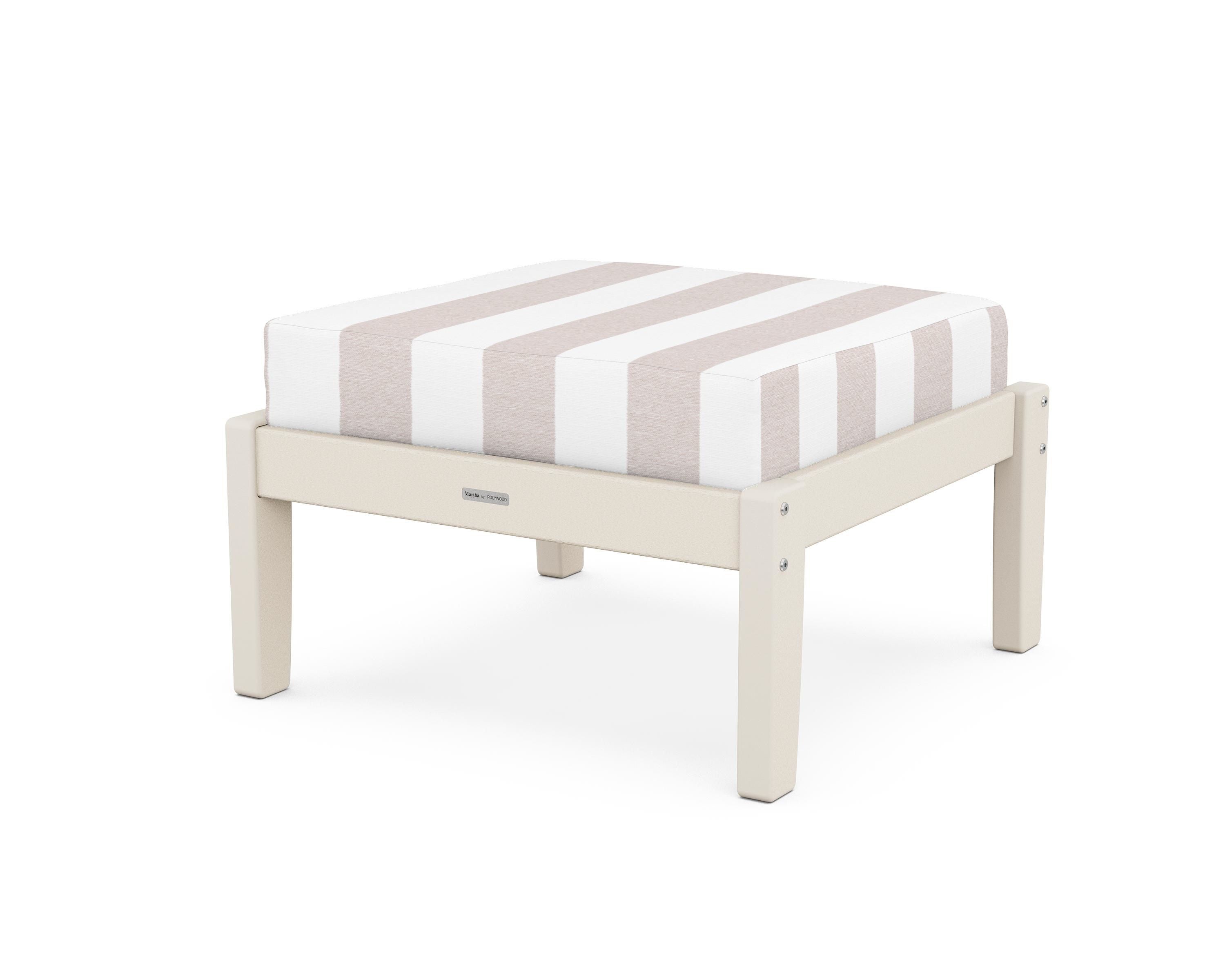 Martha Stewart by POLYWOOD® Chinoiserie Deep Seating Ottoman in Sand / Cabana Stripe Dune Burlap