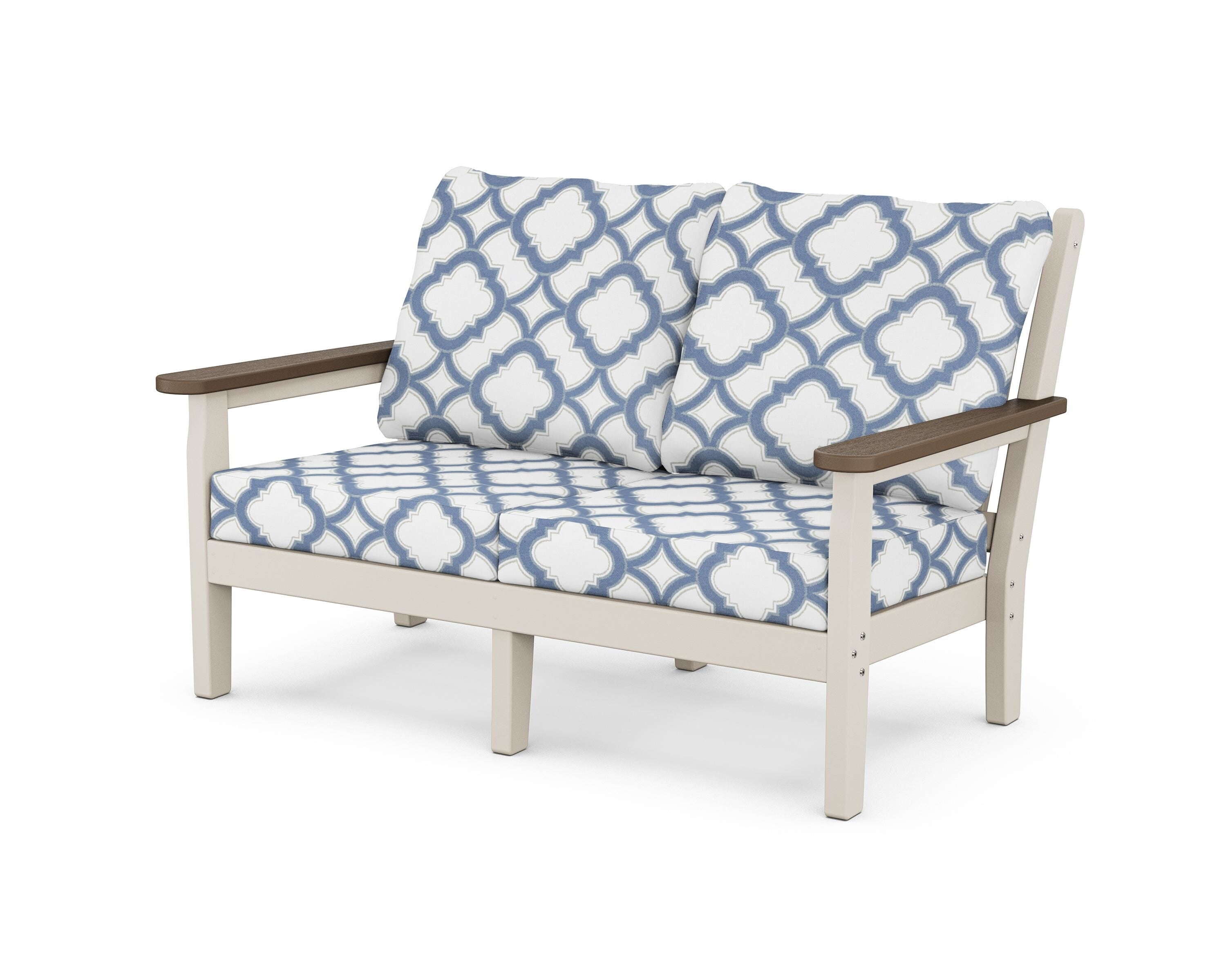 POLYWOOD® Chippendale Deep Seating Loveseat in Sand / Kona / Trellis Sky Blue