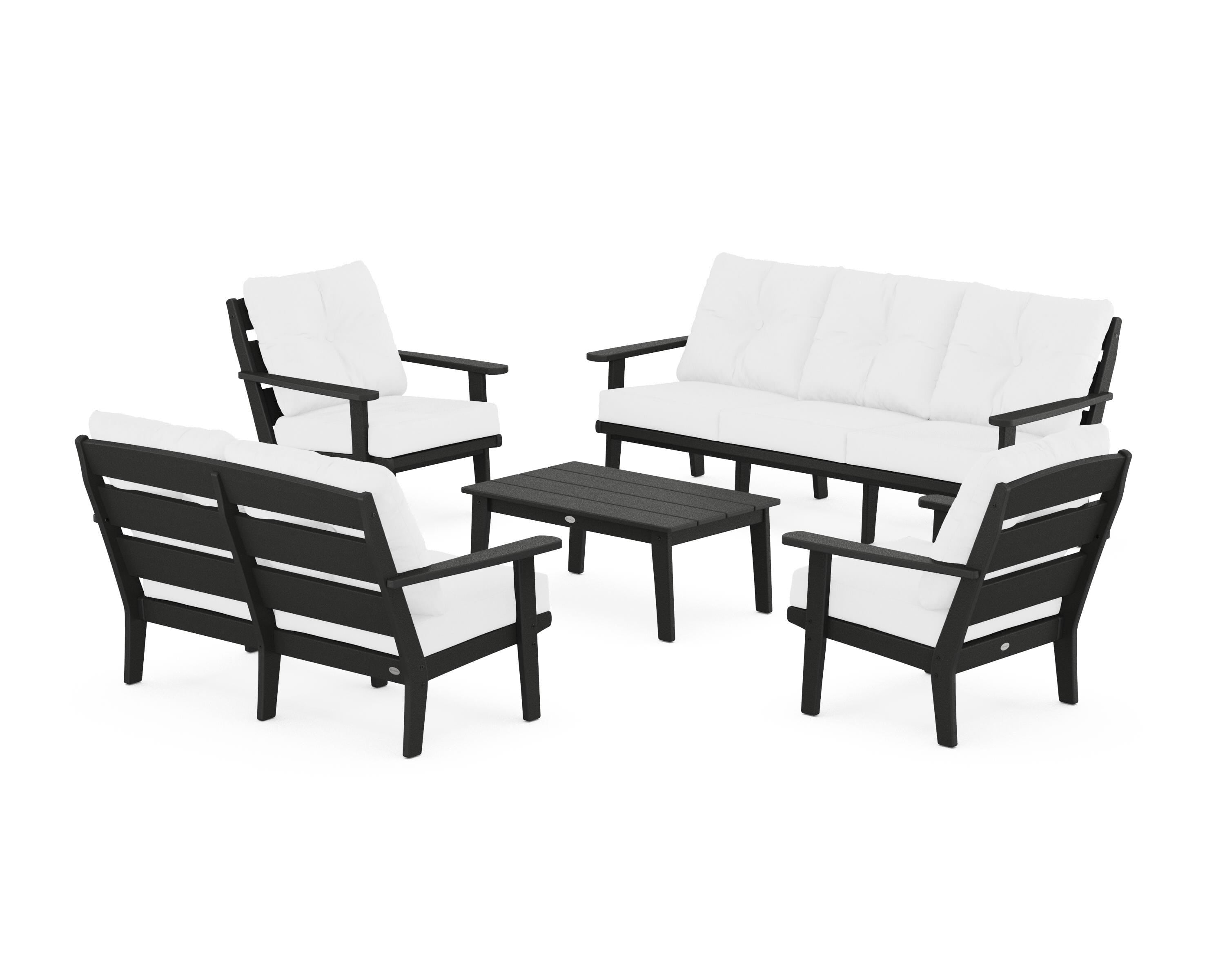 POLYWOOD® Lakeside 5-Piece Lounge Sofa Set in Black / Natural