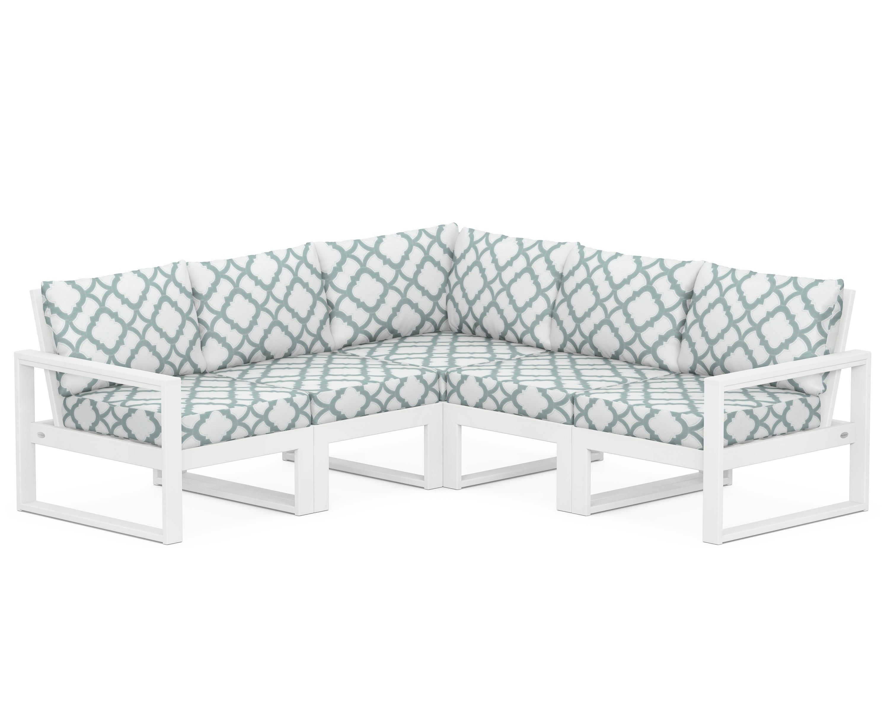 POLYWOOD® EDGE 5-Piece Modular Deep Seating Set in White / Trellis Glacier Spa