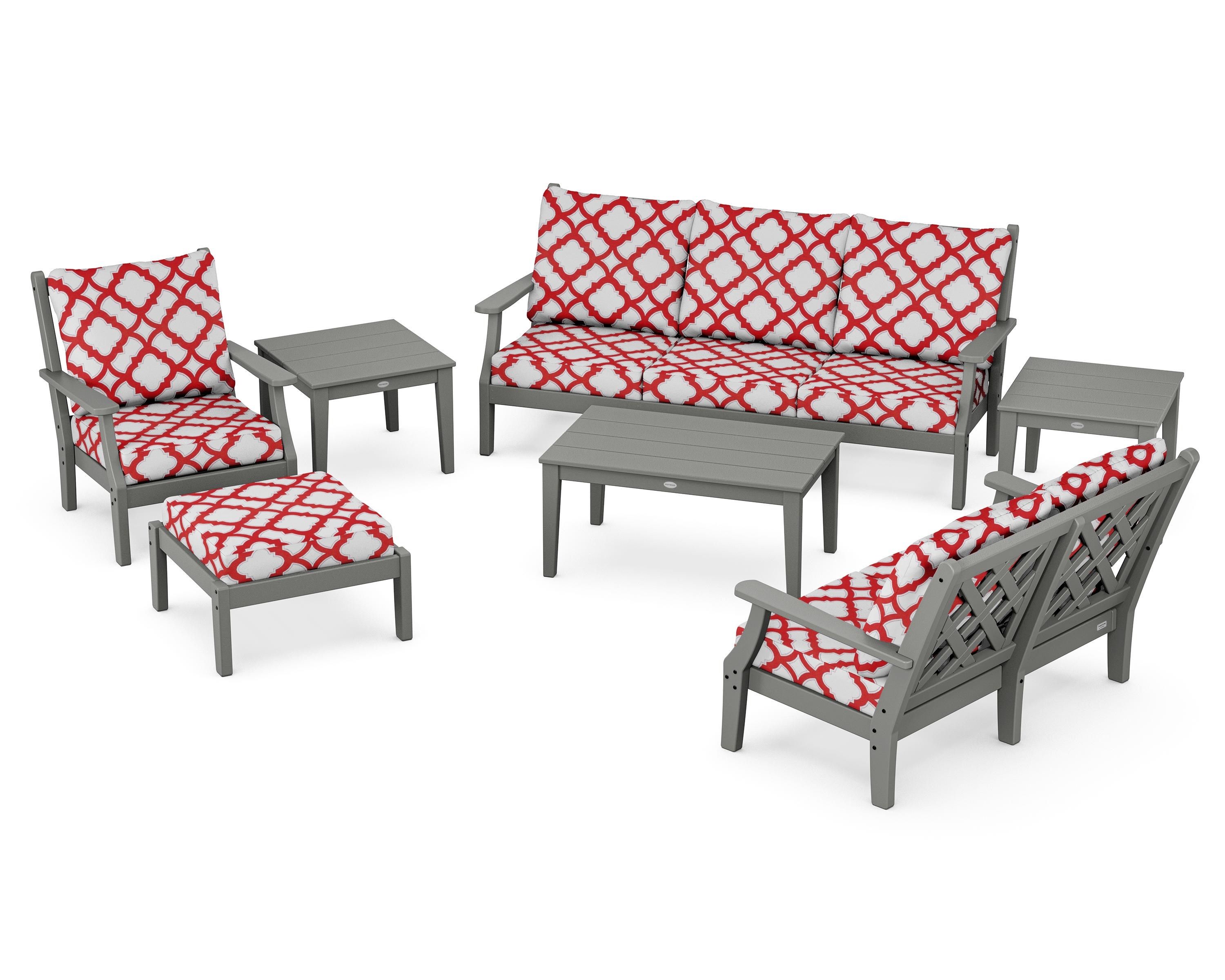 Country Living Wovendale 7-Piece Deep Seating Set in Slate Grey / Trellis Crimson