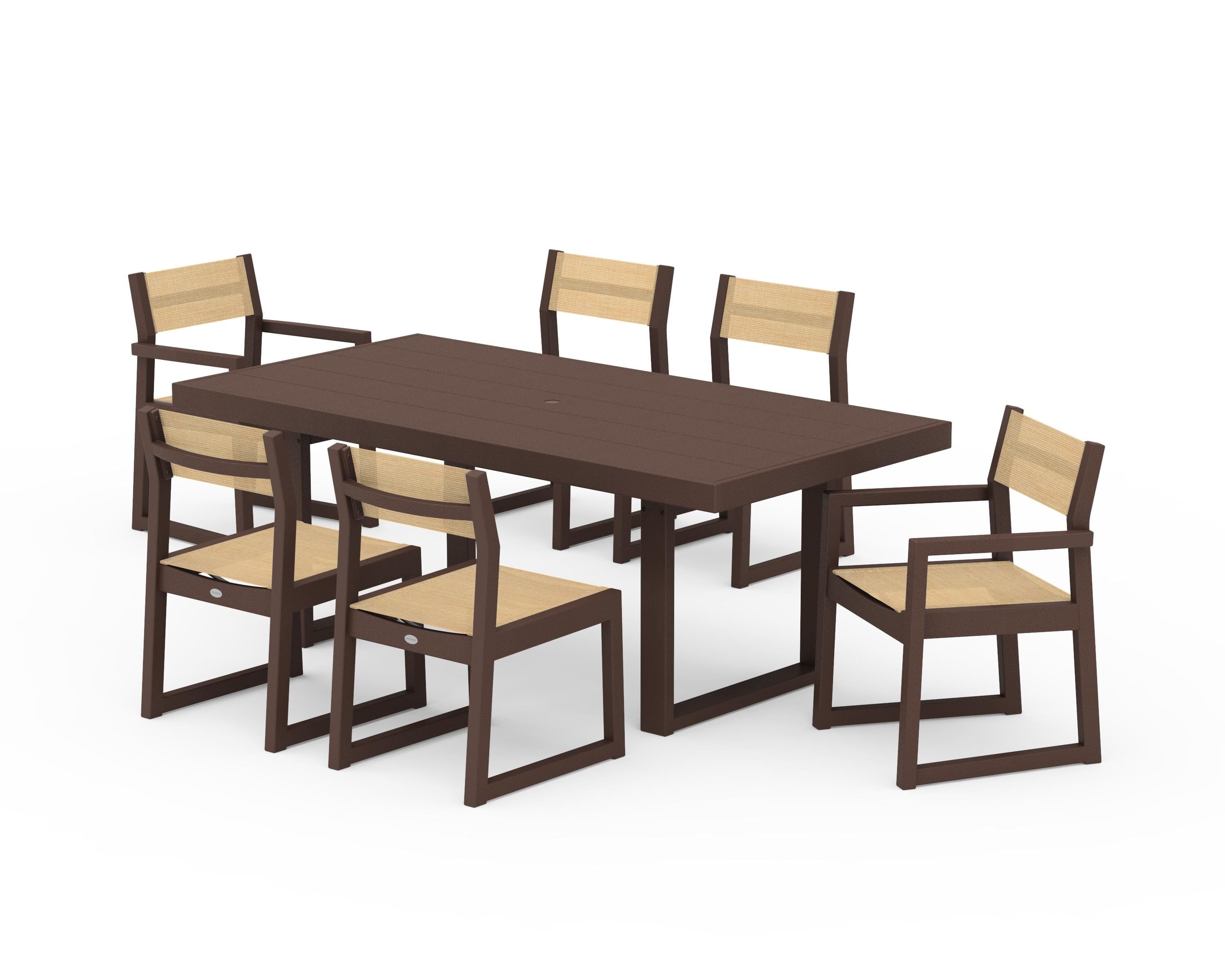 POLYWOOD® EDGE Sling 7-Piece Dining Set in Mahogany / Dupioni Apricot Sling