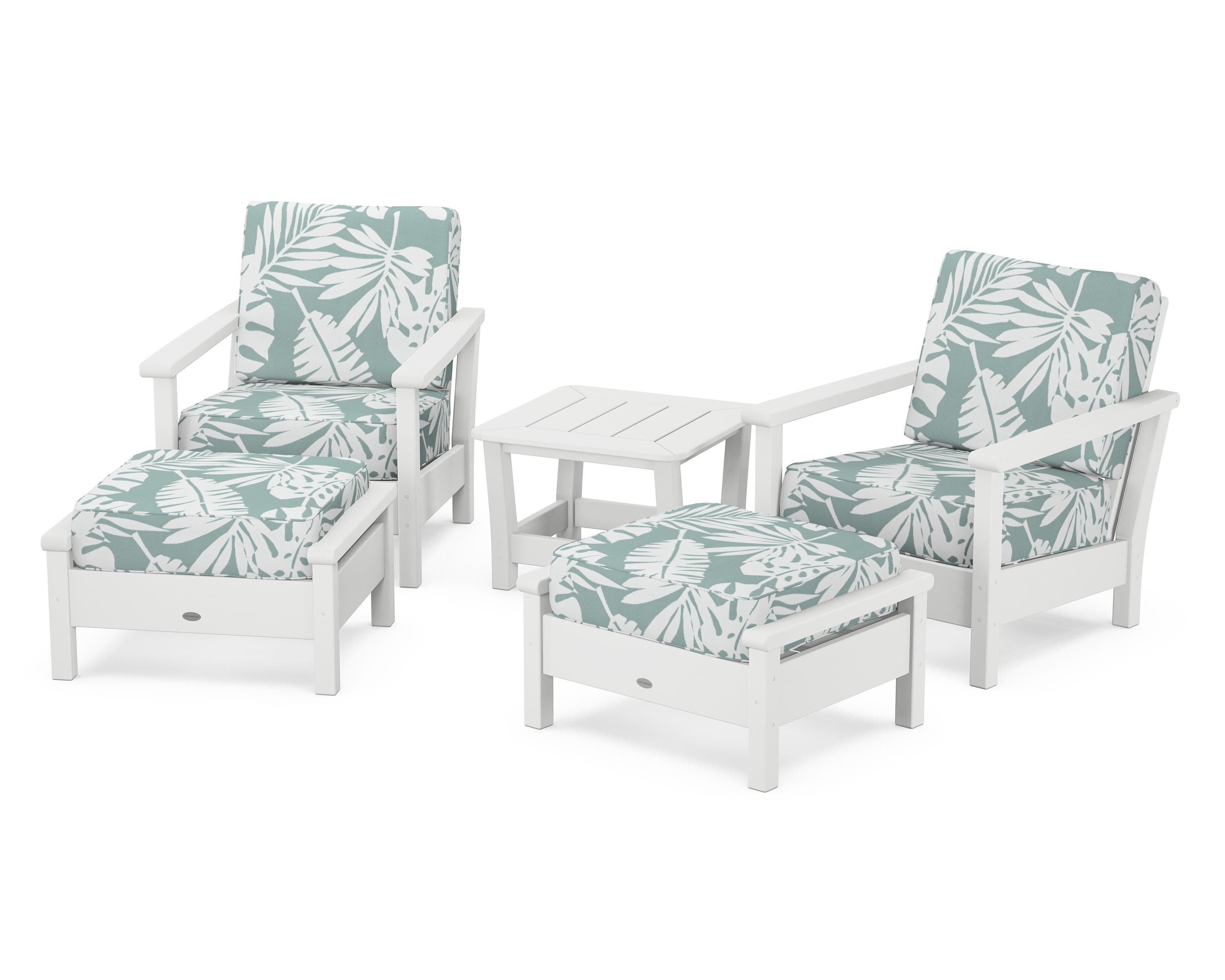 POLYWOOD® Harbour 5-Piece Deep Seating Chair Set in White / Leaf Glacier Spa