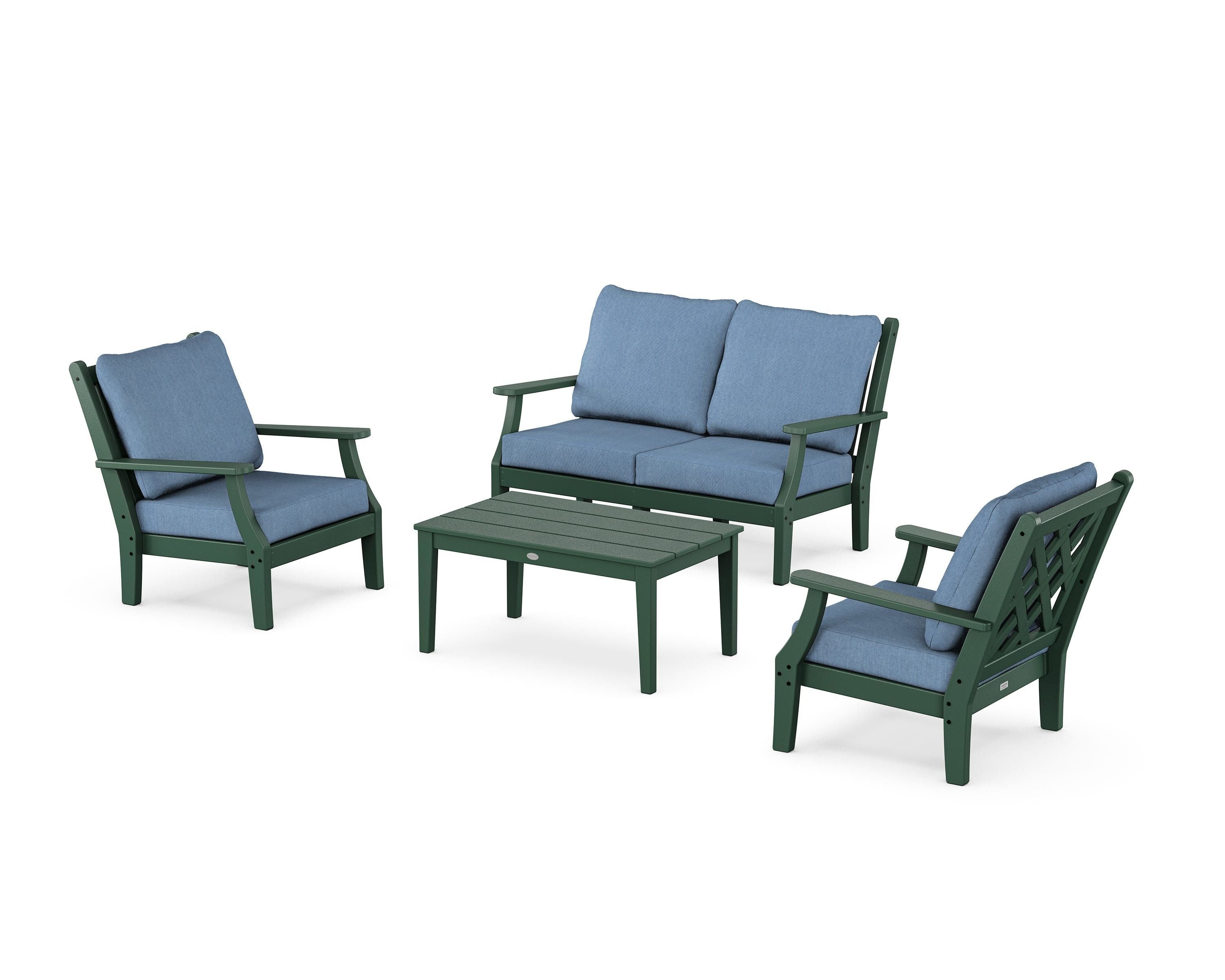 Country Living Wovendale 4-Piece Deep Seating Set with Loveseat in Green / Sky Blue