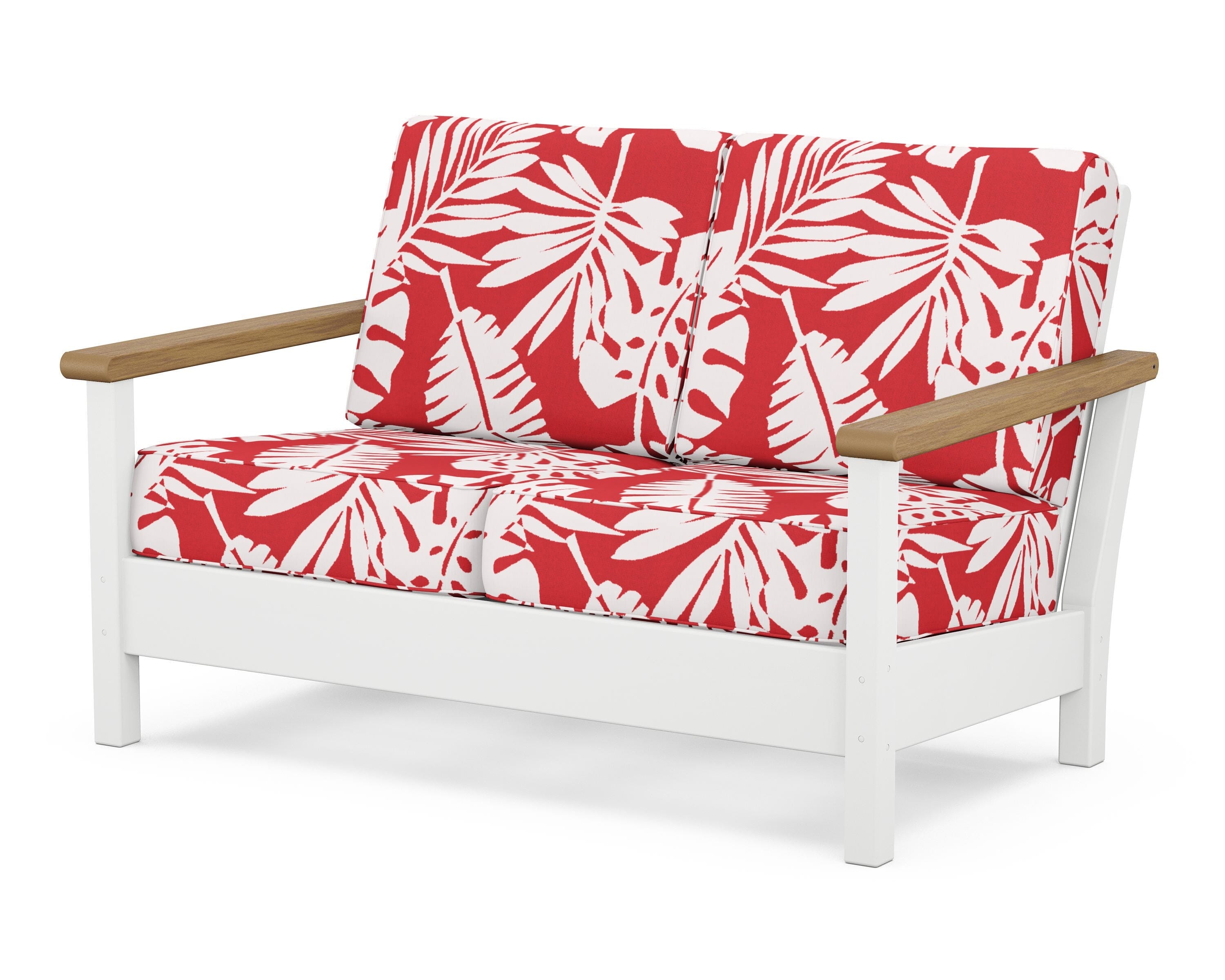 POLYWOOD® Harbour Deep Seating Loveseat in White / Natural / Leaf Crimson