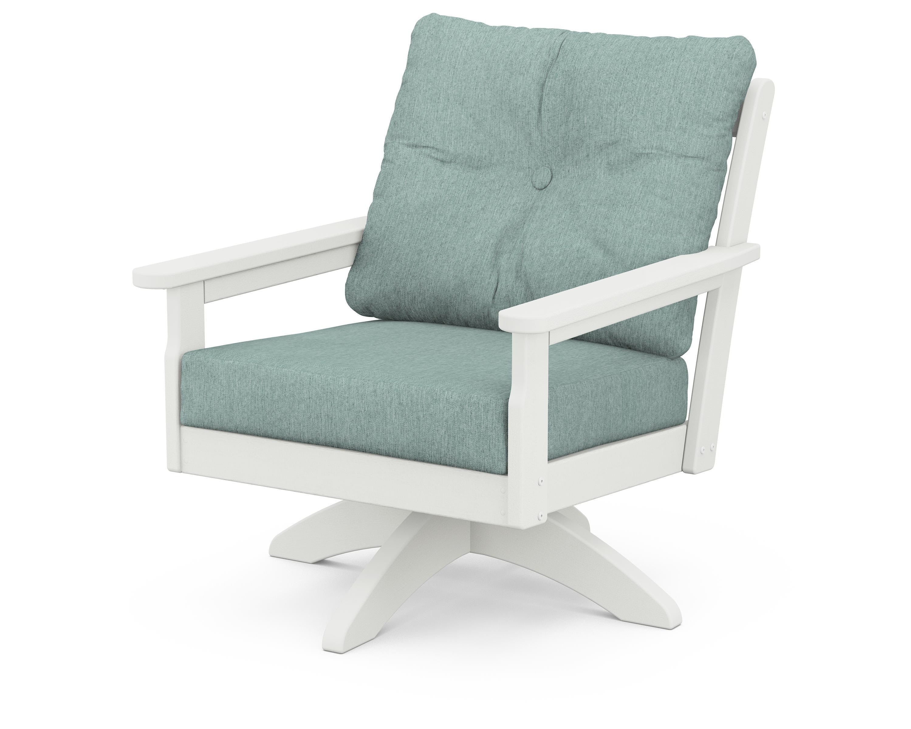 POLYWOOD® Vineyard Deep Seating Swivel Chair in Vintage White / Glacier Spa