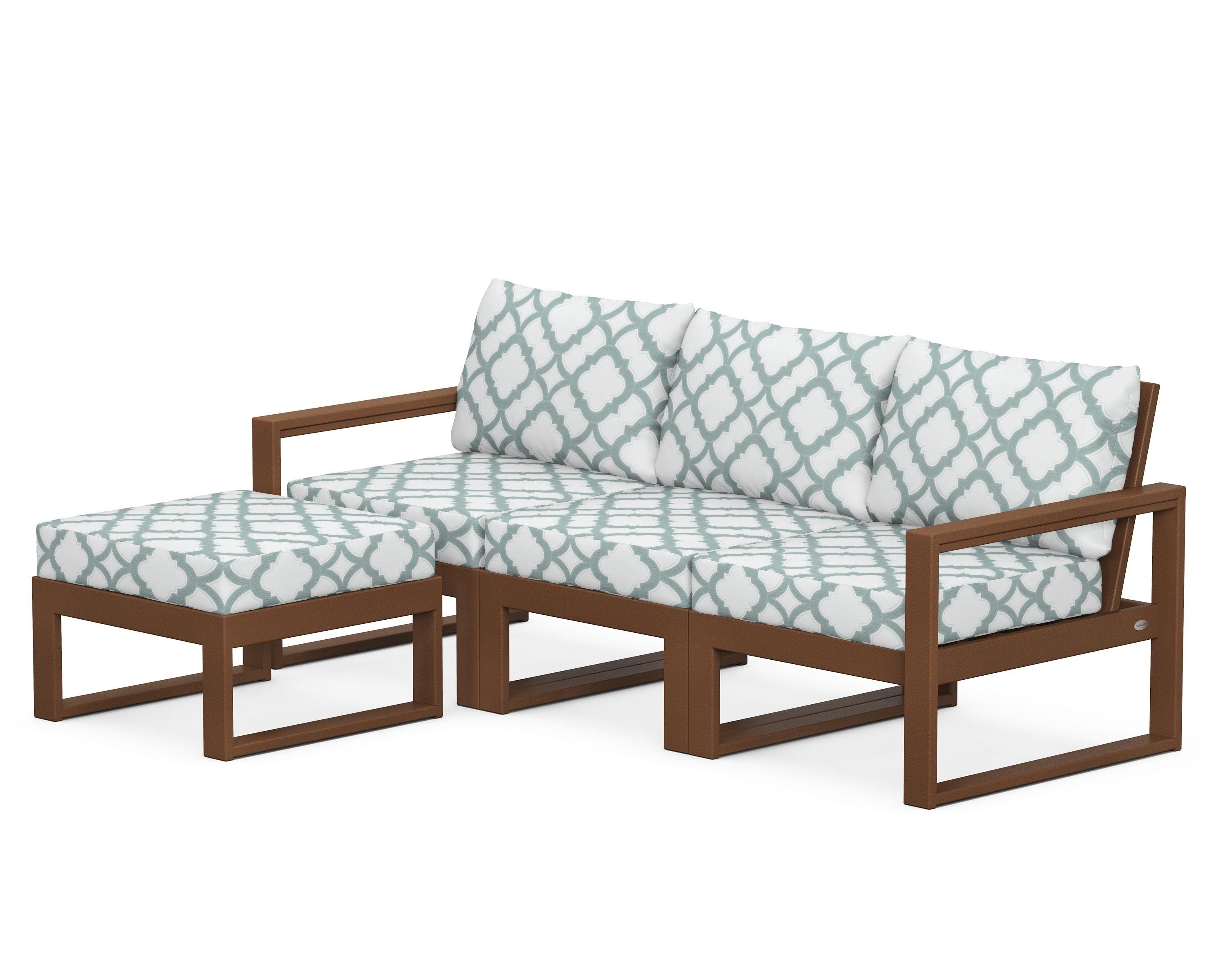 POLYWOOD® EDGE 4-Piece Modular Deep Seating Set with Ottoman in Teak / Trellis Glacier Spa