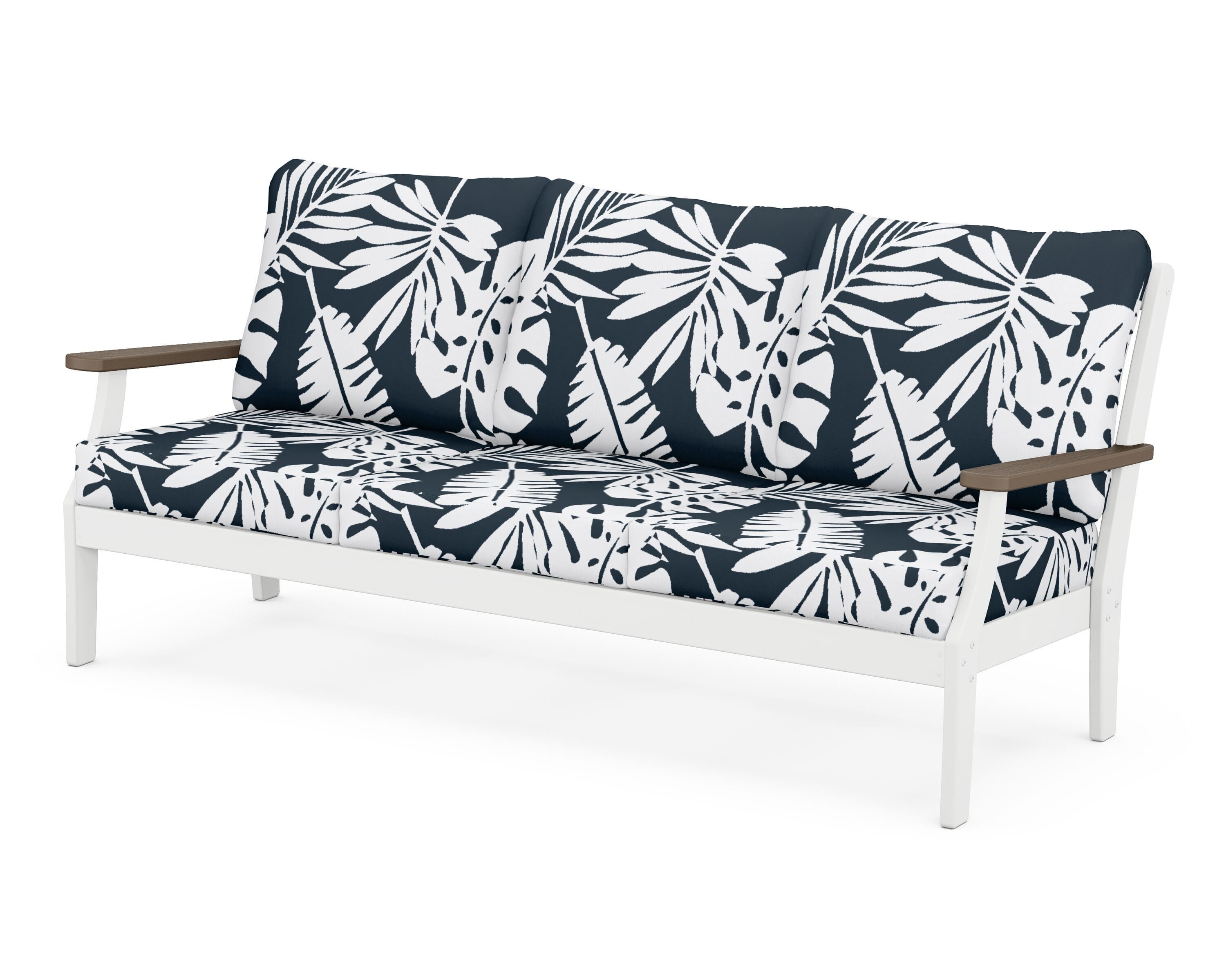 POLYWOOD® Braxton Deep Seating Sofa in White / Kona / Leaf Marine Indigo