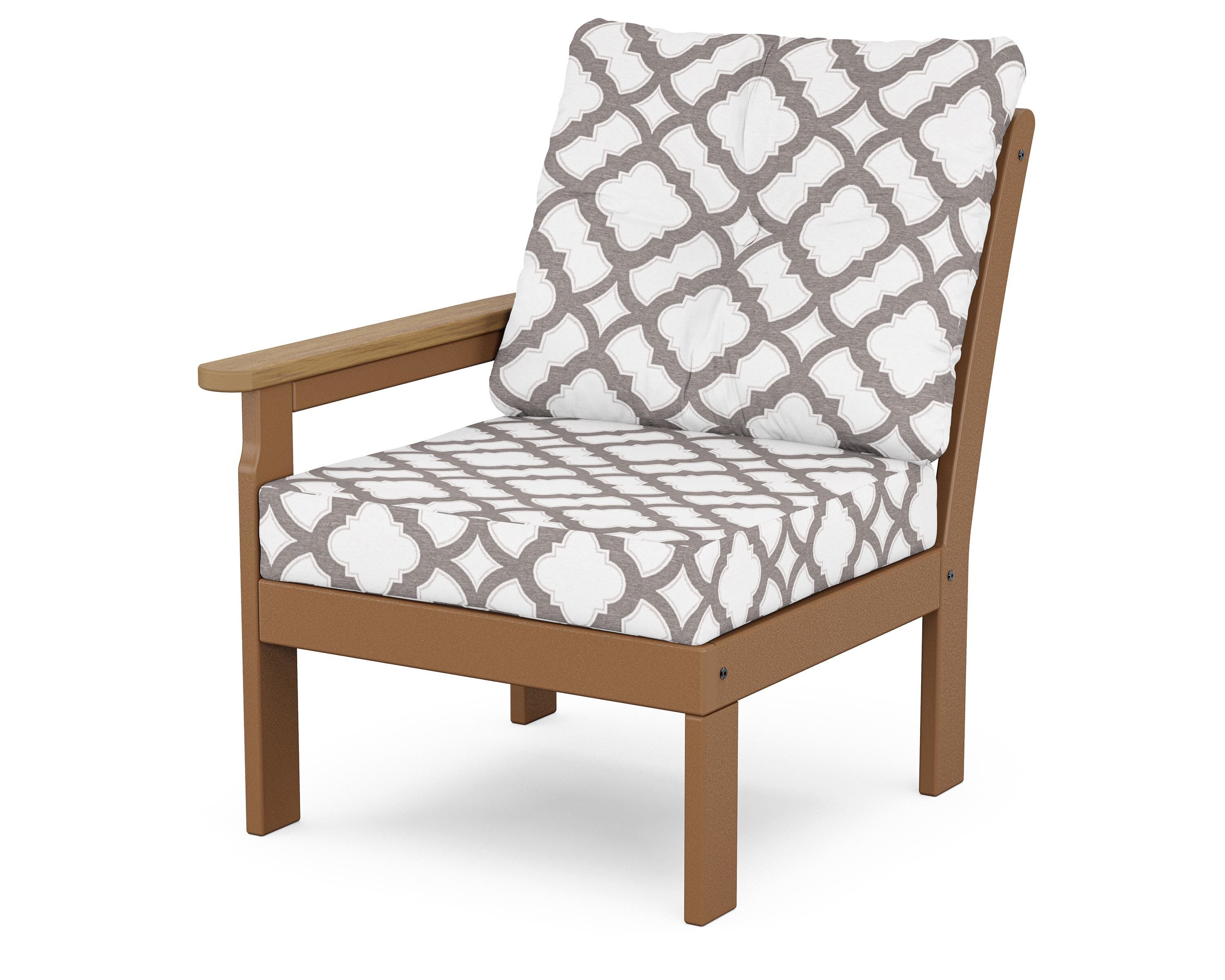 POLYWOOD® Vineyard Modular Left Arm Chair in Teak / Natural / Trellis Grey Mist