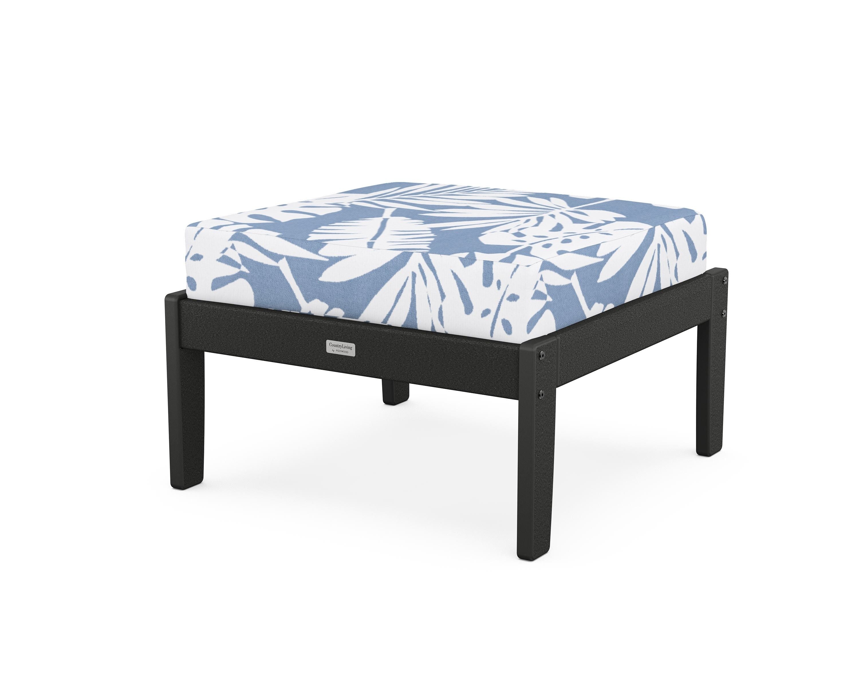 Country Living Cottage Deep Seating Ottoman in Black / Leaf Sky Blue