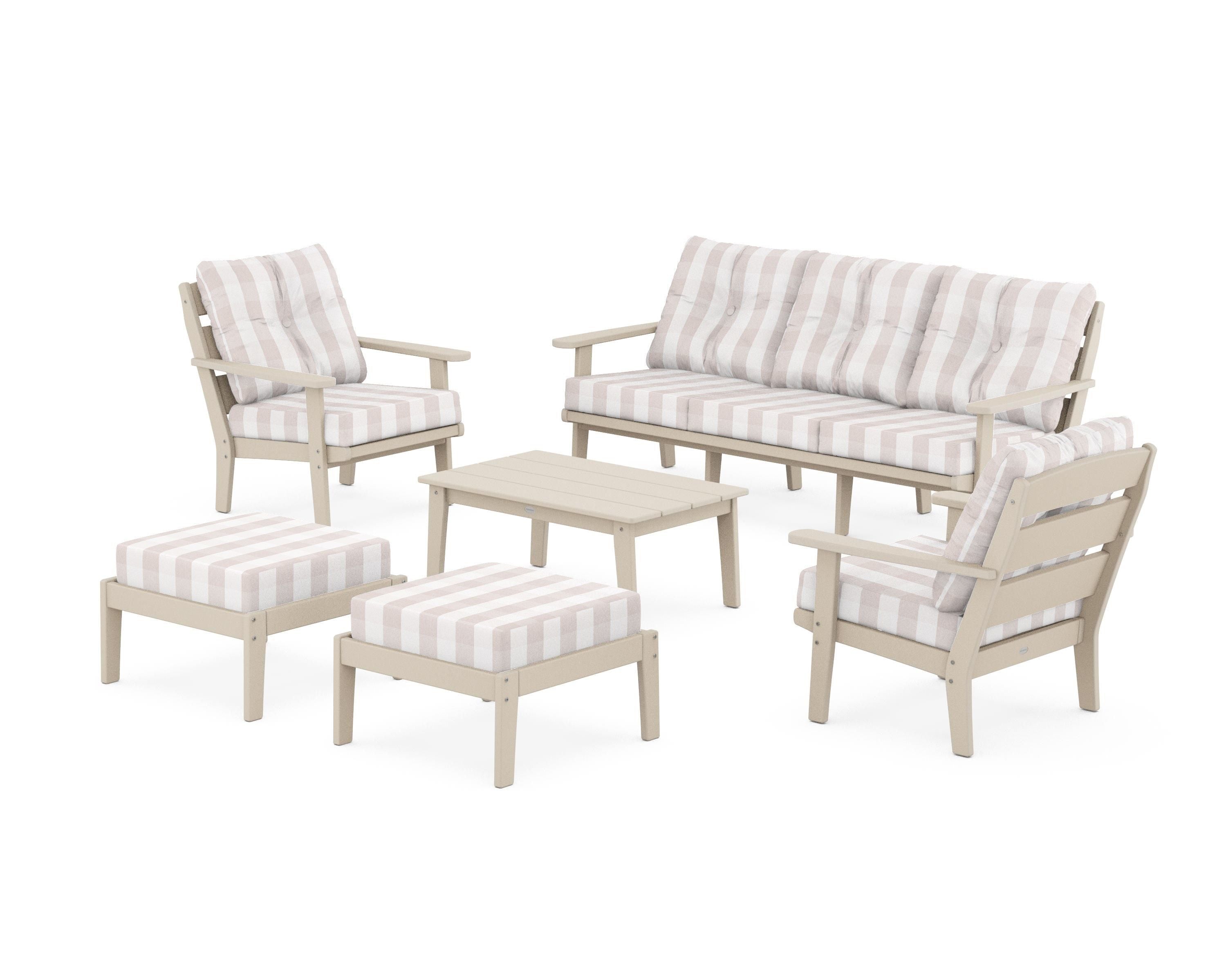 POLYWOOD® Lakeside 6-Piece Lounge Sofa Set in Sand / Buffalo Plaid Dune Burlap