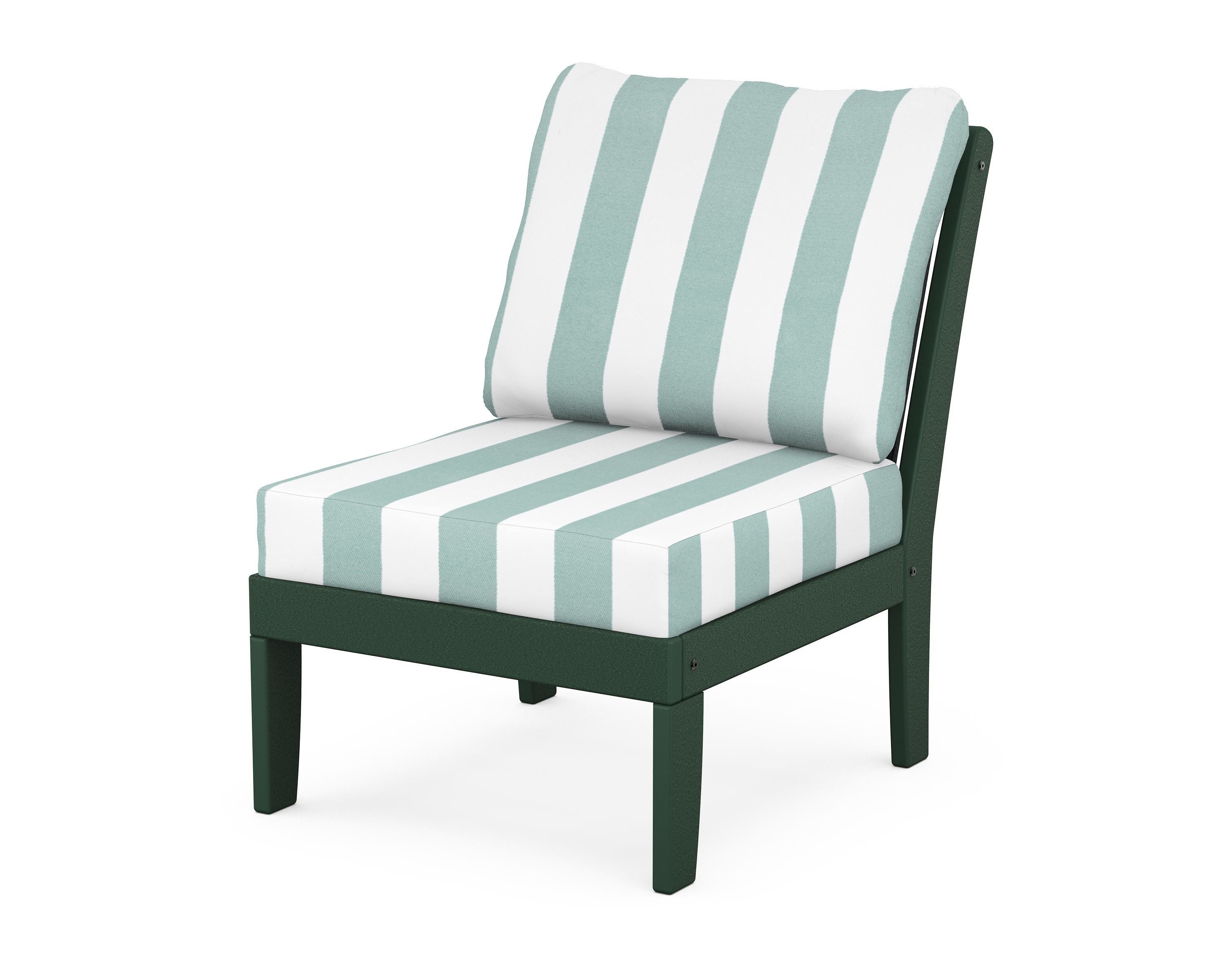 POLYWOOD® Braxton Modular Armless Chair in Green / Cabana Stripe Glacier Spa