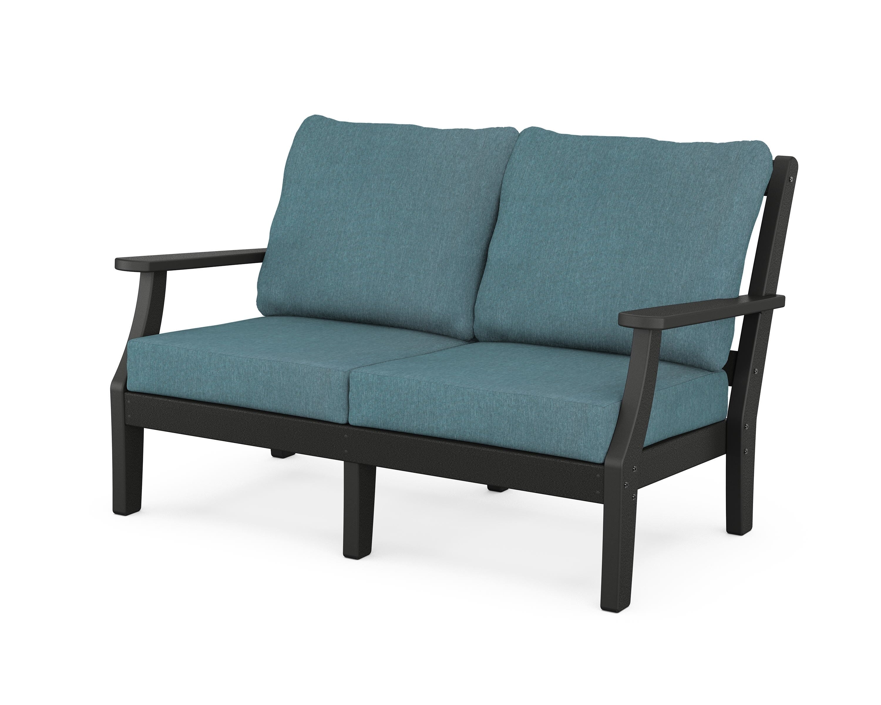Martha Stewart by POLYWOOD® Chinoiserie Deep Seating Loveseat in Black / Ocean Teal