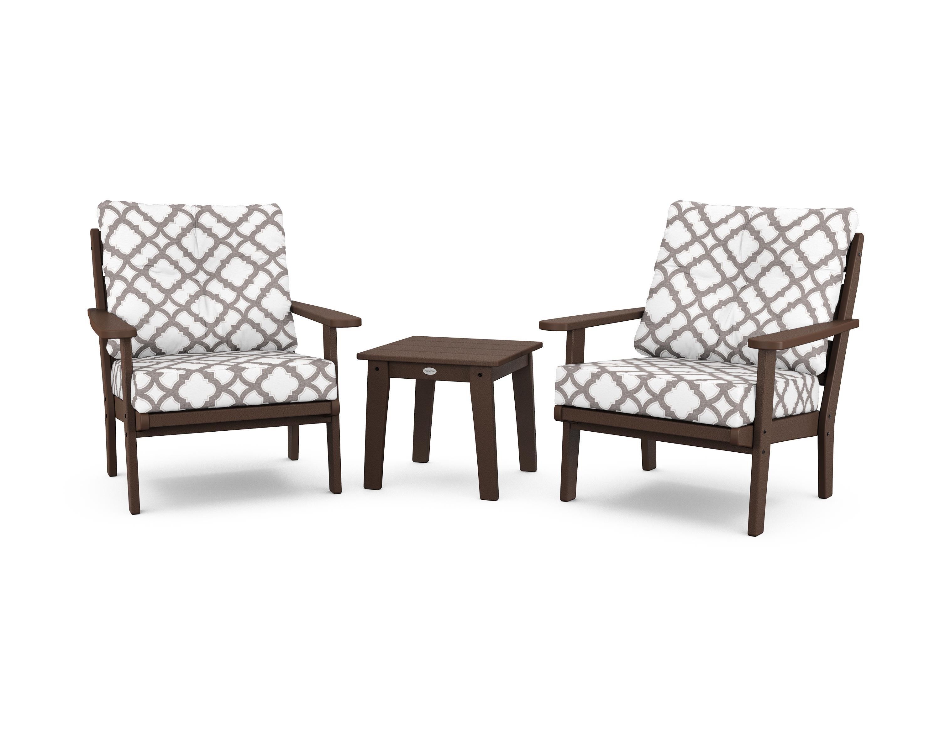 POLYWOOD® Lakeside 3-Piece Deep Seating Chair Set in Mahogany / Trellis Grey Mist