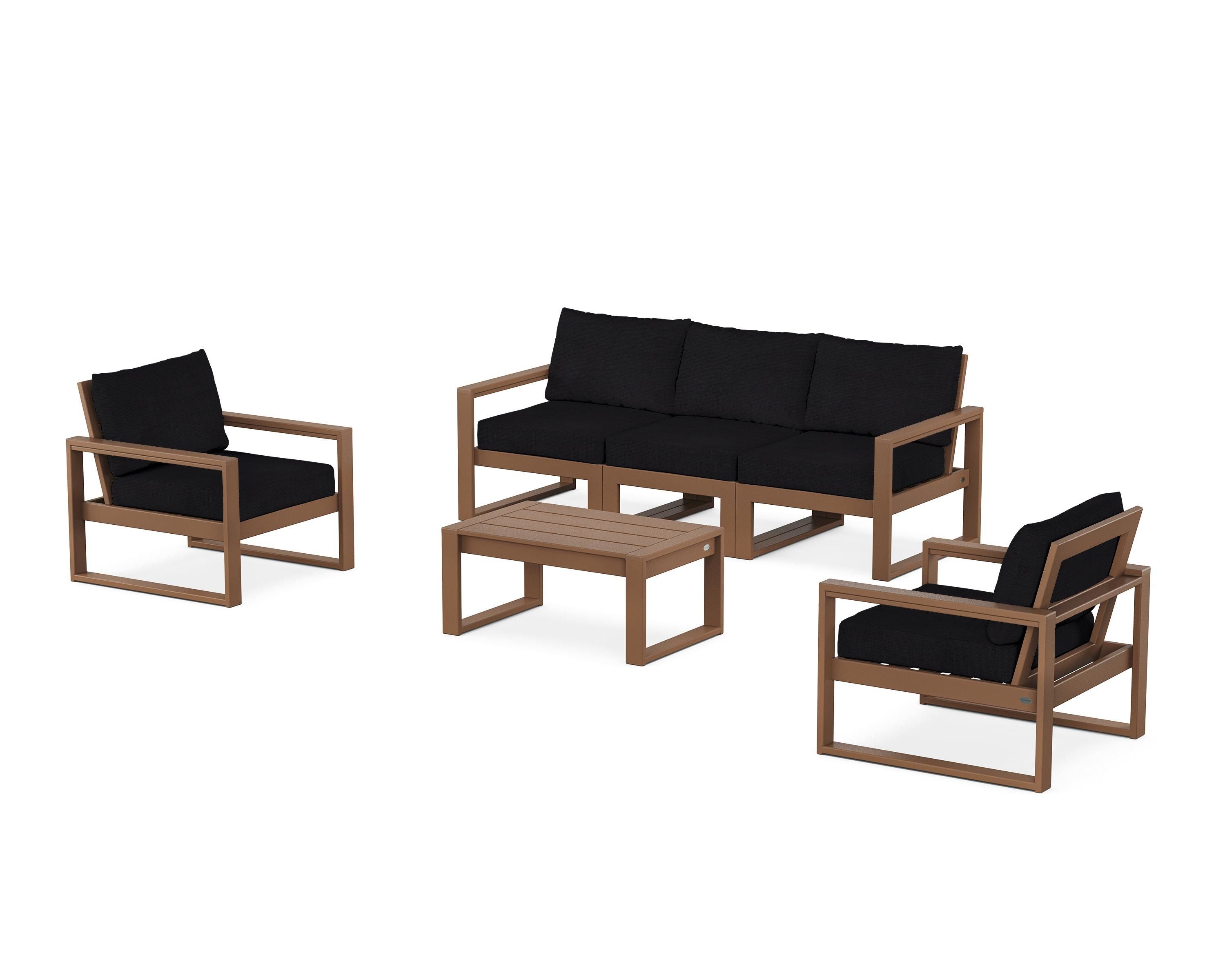 POLYWOOD® EDGE Sectional 4-Piece Deep Seating Set with Sofa in Teak / Midnight Linen