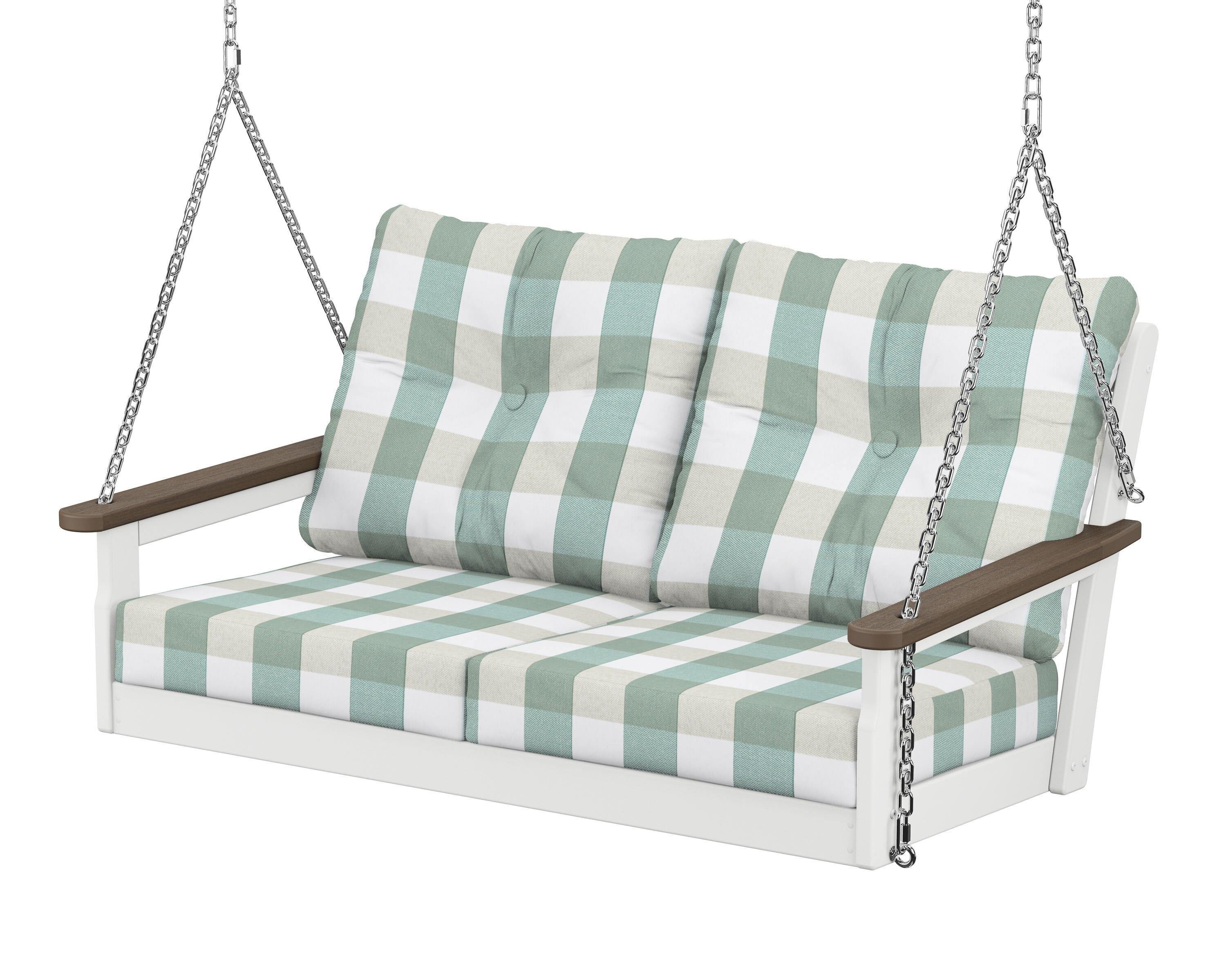 POLYWOOD® Vineyard Deep Seating Swing in White / Kona / Buffalo Plaid Glacier Spa