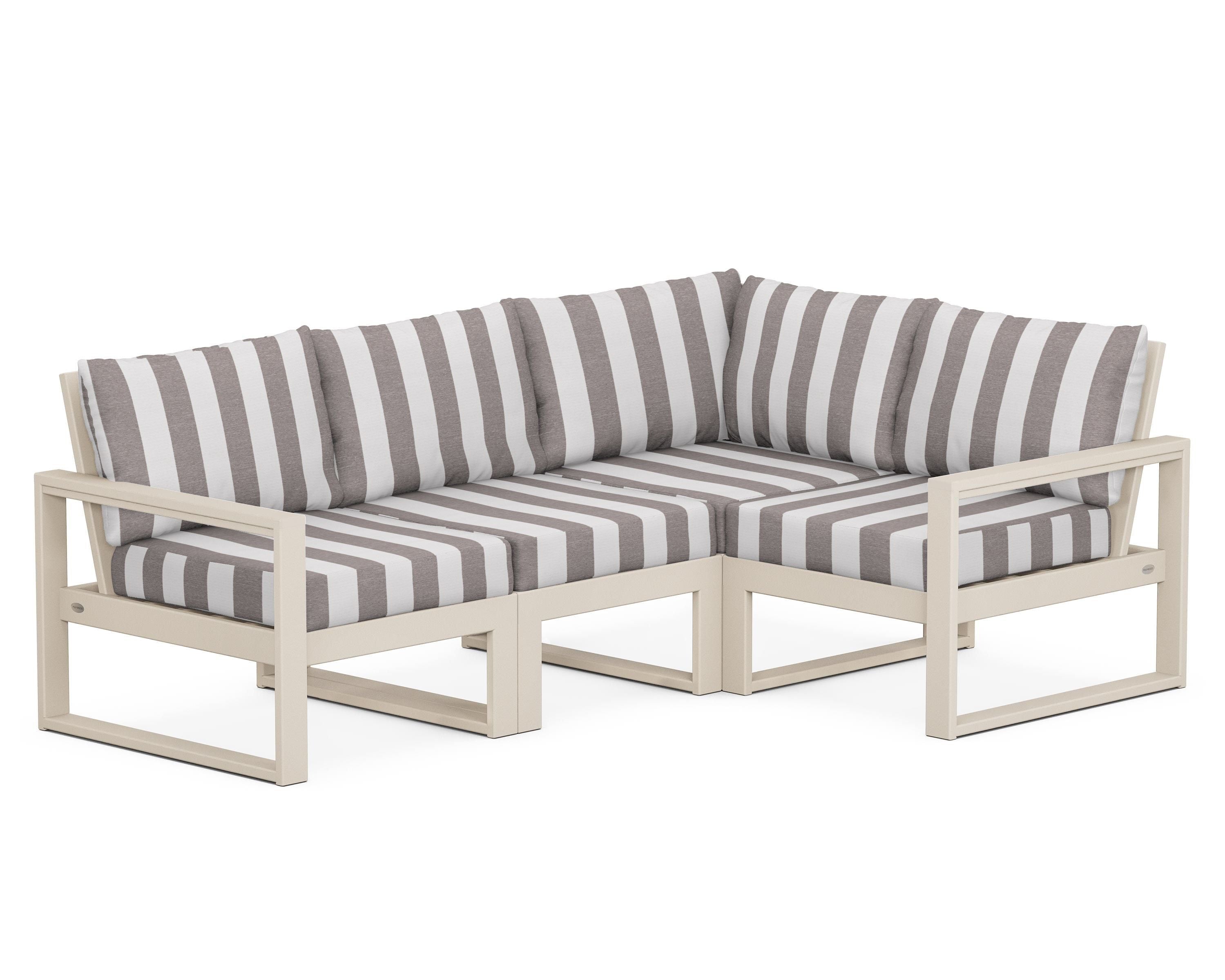 POLYWOOD® EDGE 4-Piece Modular Deep Seating Set in Sand / Cabana Stripe Grey Mist