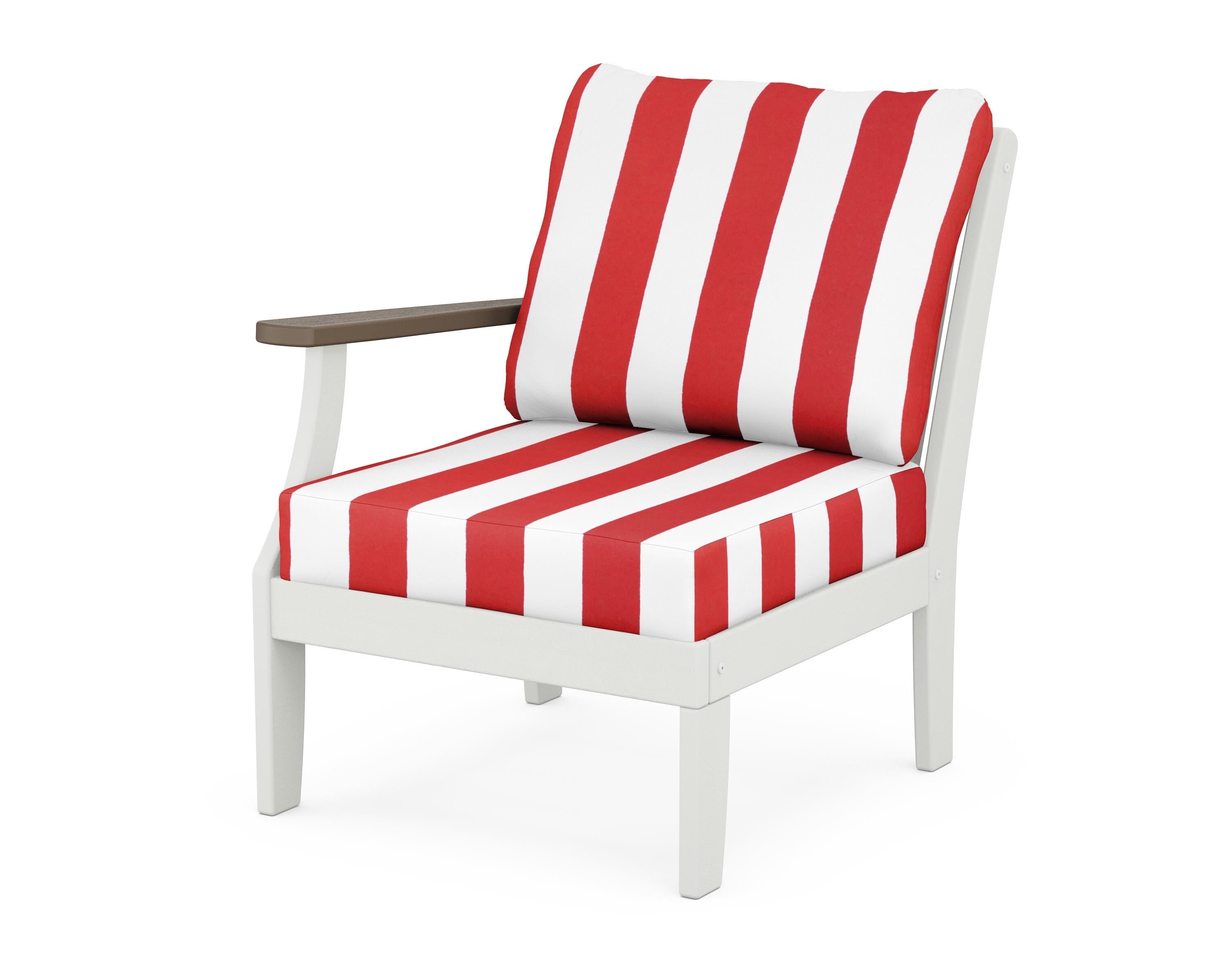 POLYWOOD® Braxton Modular Left Arm Chair in White / Kona / Cabana Stripe Crimson