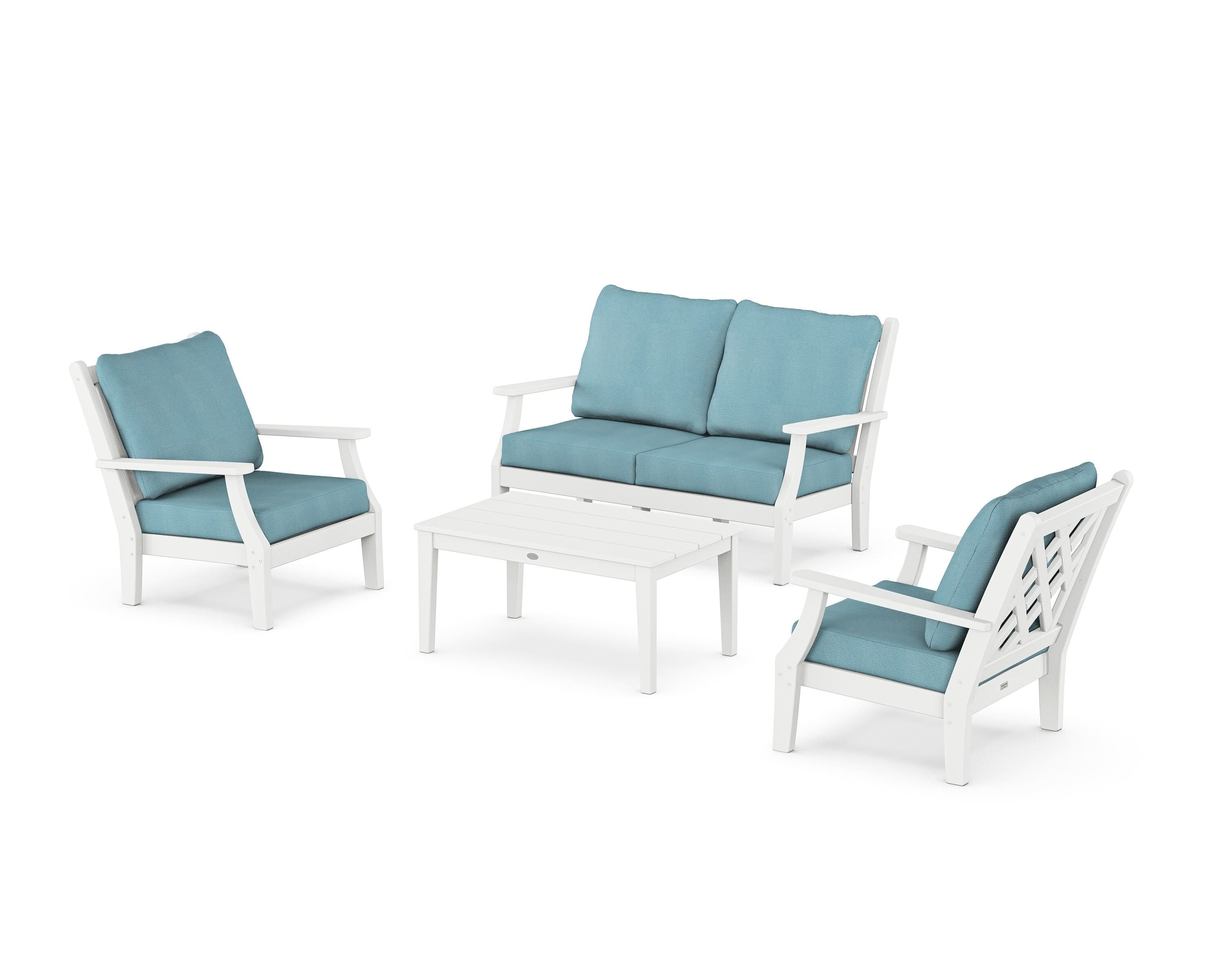 Country Living Wovendale 4-Piece Deep Seating Set with Loveseat in White / Lattice Sky Blue