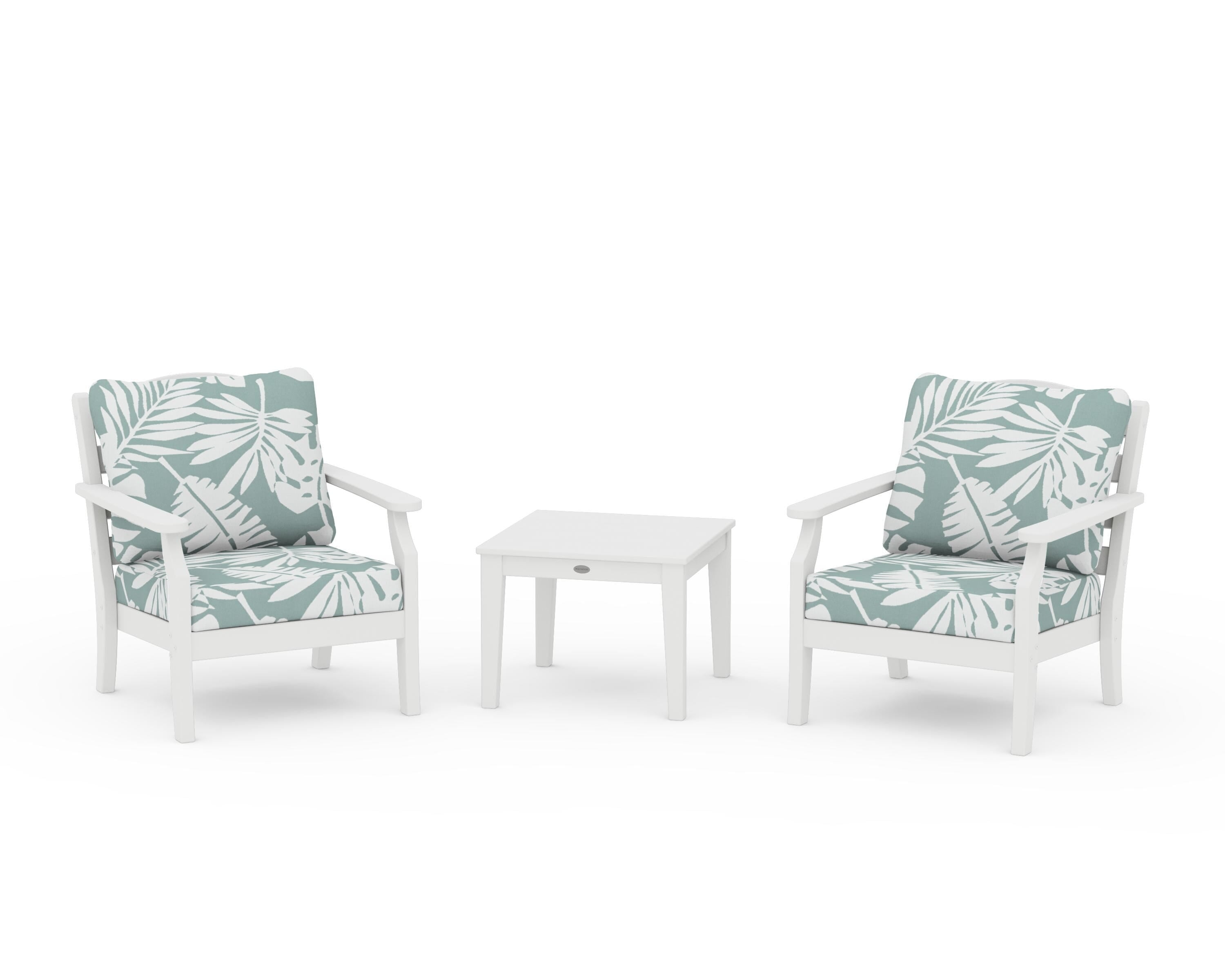 Draper James™ by POLYWOOD® Savannah 3-Piece Deep Seating Set in White / Leaf Glacier Spa