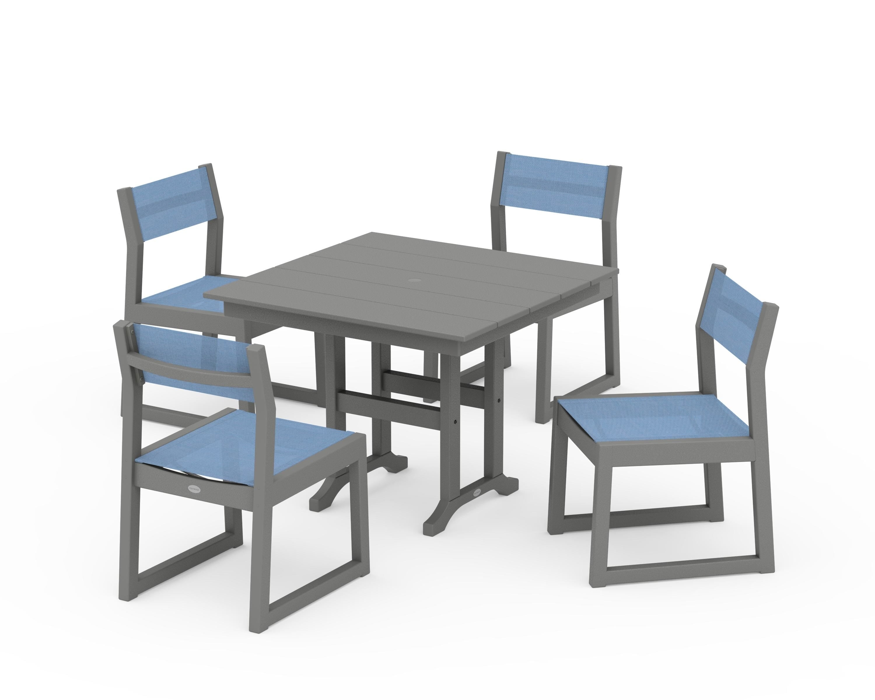 POLYWOOD® EDGE Sling Side Chair 5-Piece Farmhouse Dining Set in Slate Grey / Poolside Sling