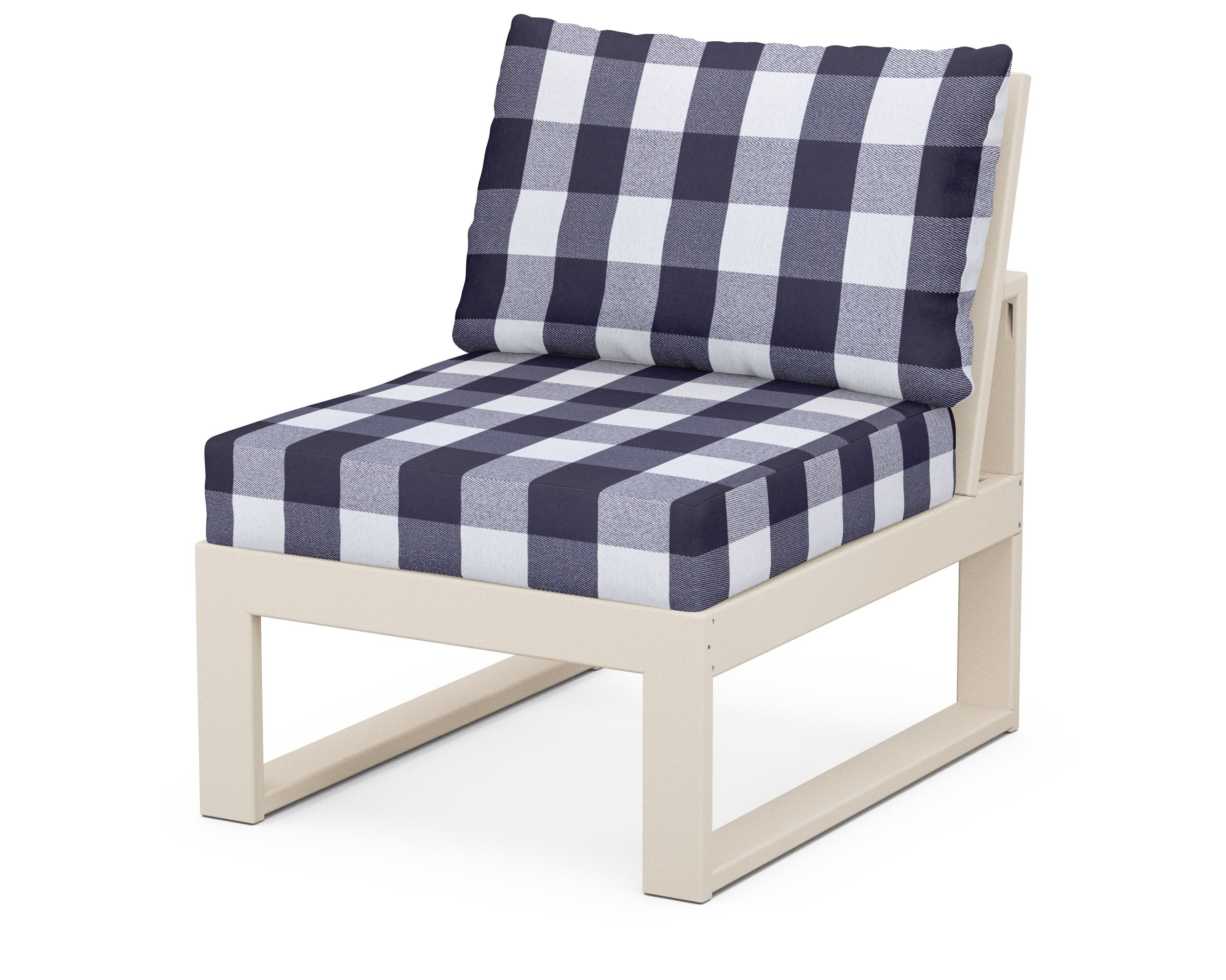 Unbranded Modular Armless Chair in Sand / Buffalo Plaid Navy