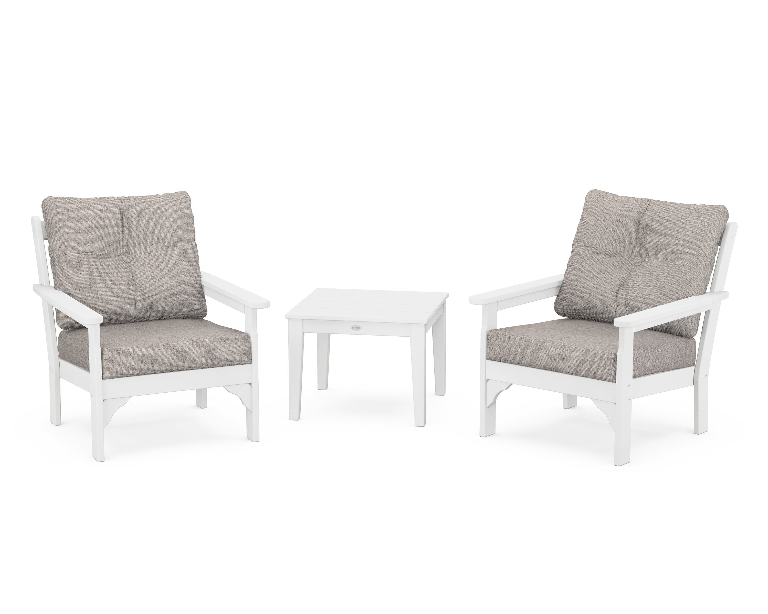 POLYWOOD® Vineyard 3-Piece Deep Seating Set in White / Weathered Tweed