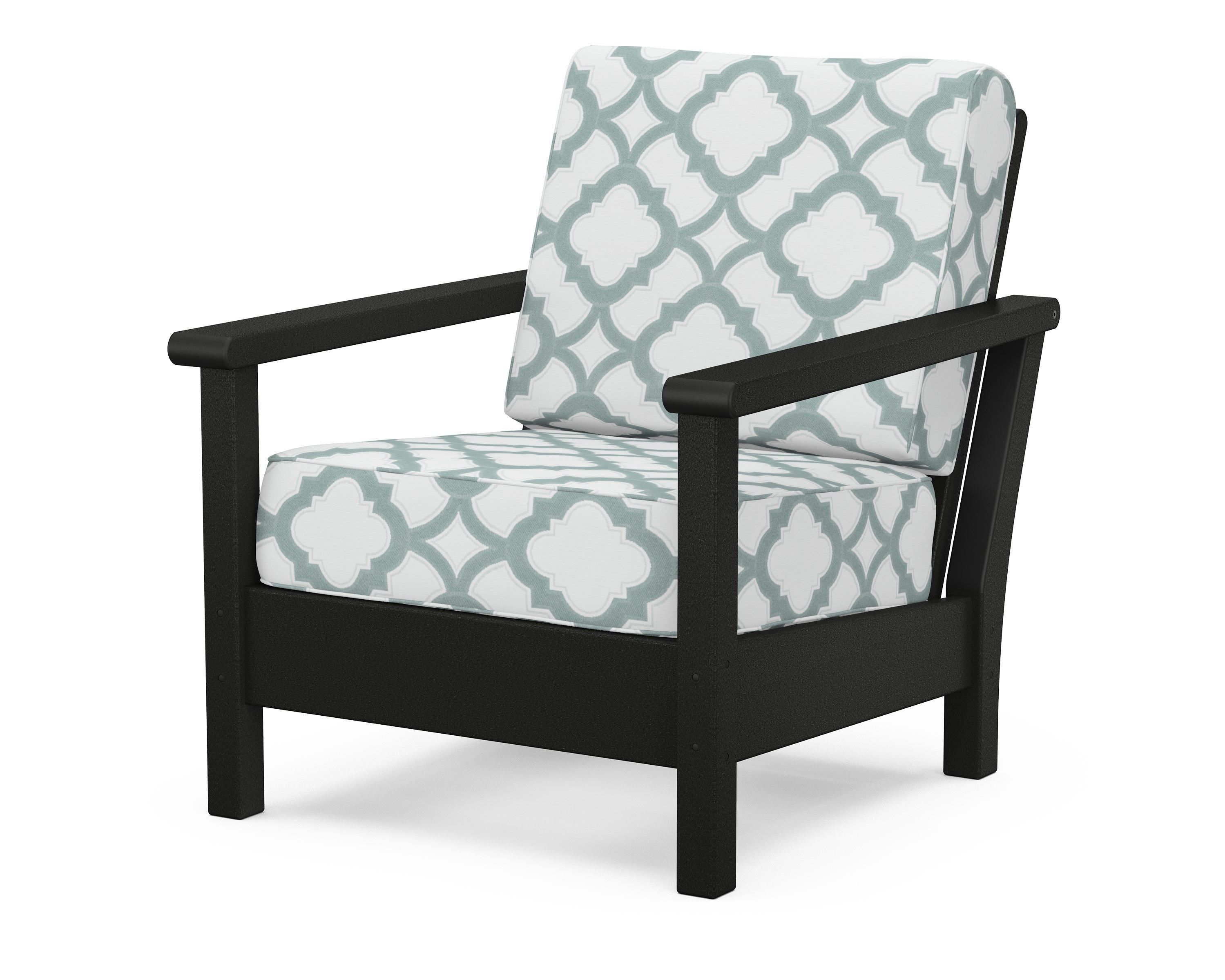 POLYWOOD® Harbour Deep Seating Chair in Black / Trellis Glacier Spa