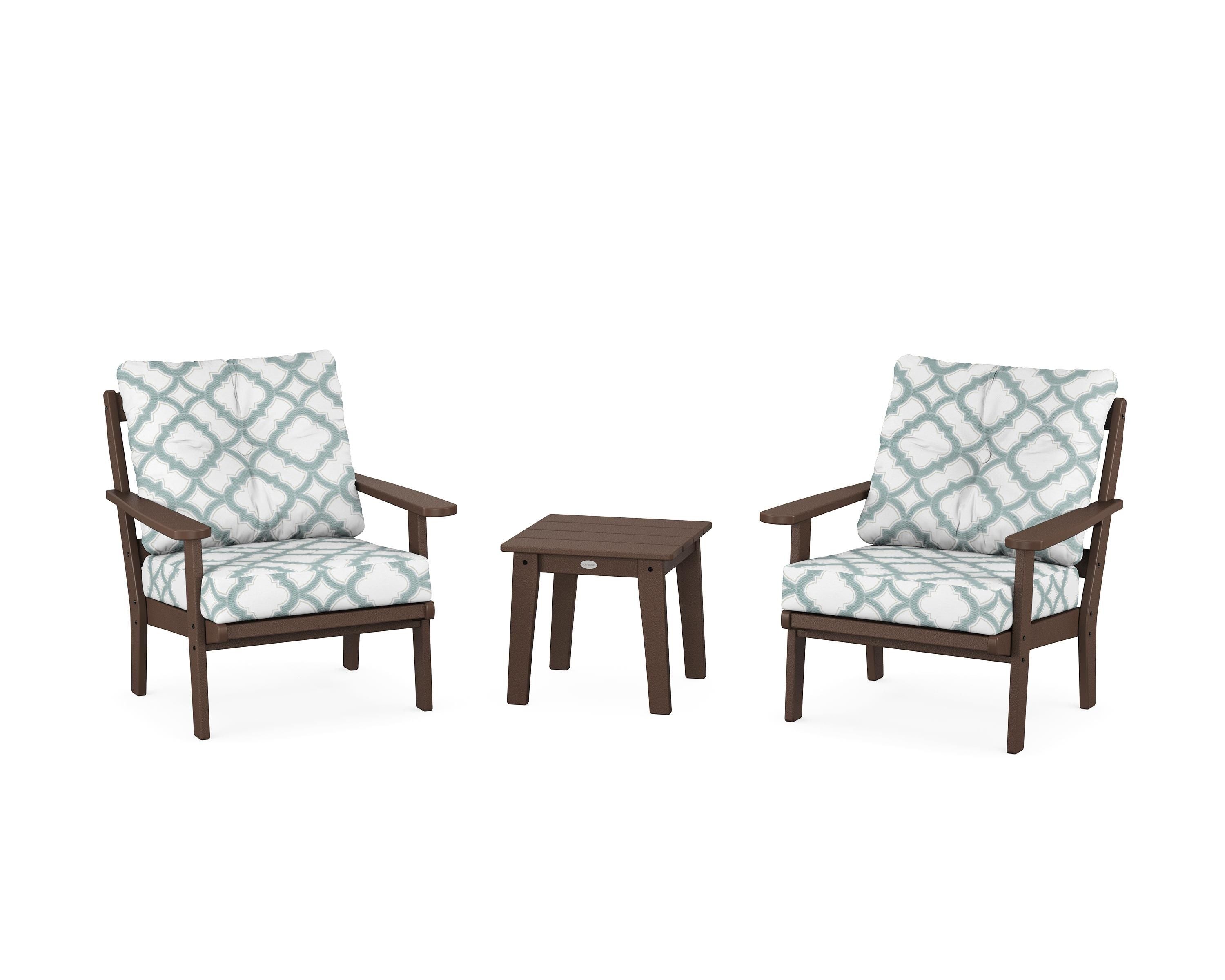 POLYWOOD® Mission 3-Piece Deep Seating Set in Mahogany / Trellis Glacier Spa
