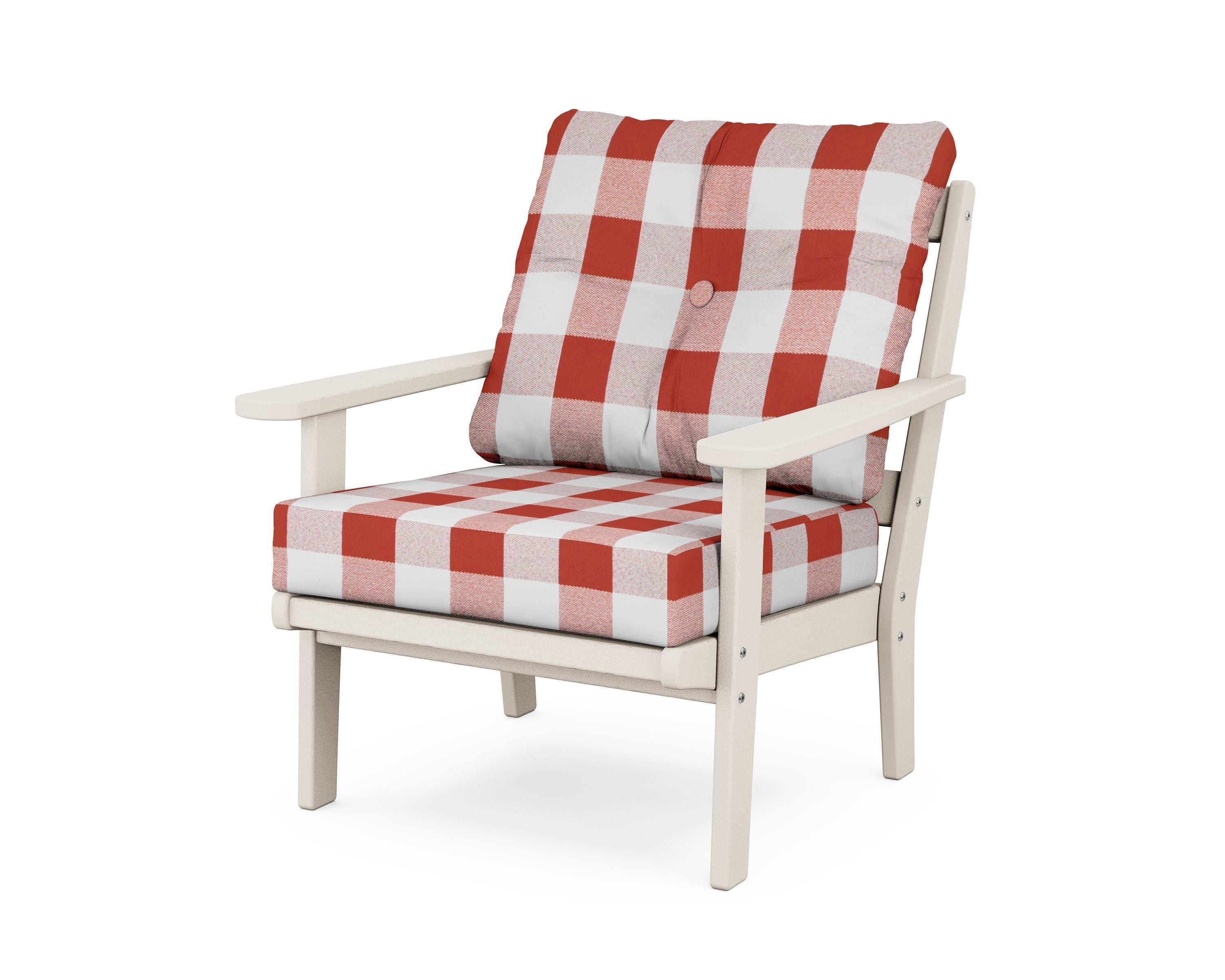 POLYWOOD® Mission Deep Seating Chair in Sand / Buffalo Plaid Crimson
