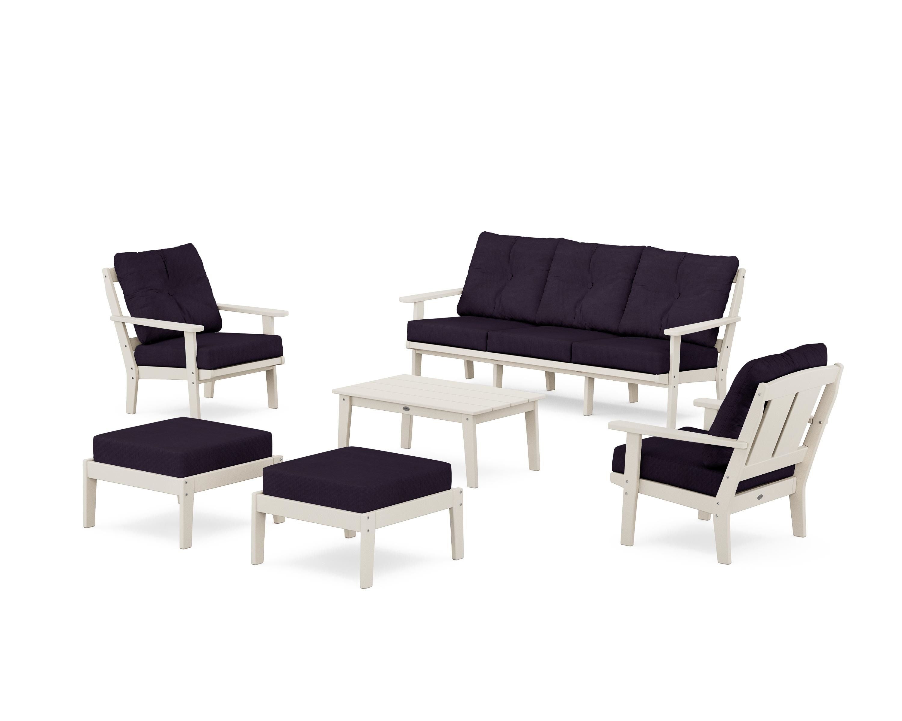 POLYWOOD® Mission 6-Piece Lounge Sofa Set in Sand / Navy Linen