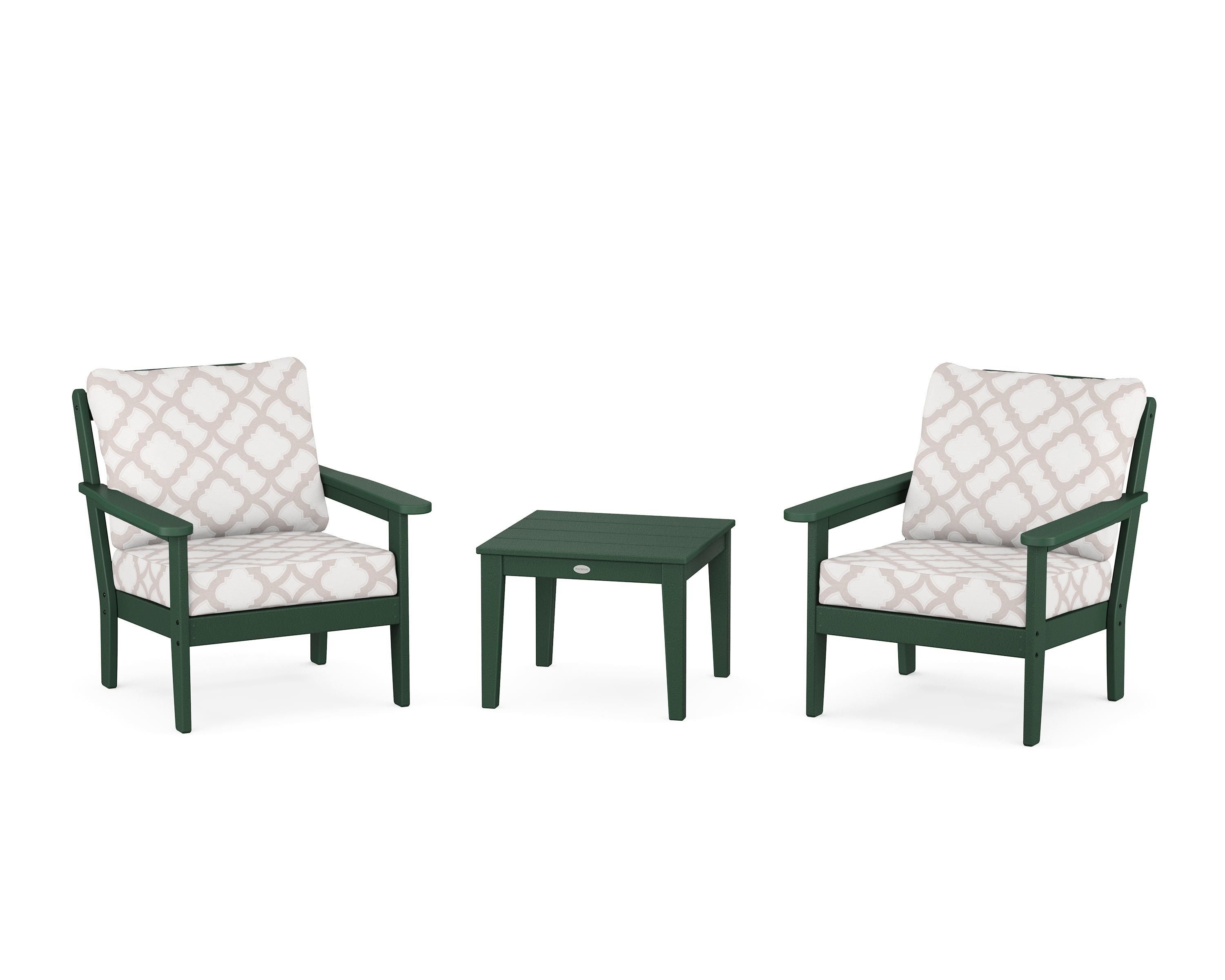 Country Living Cottage 3-Piece Deep Seating Set in Green / Trellis Dune Burlap
