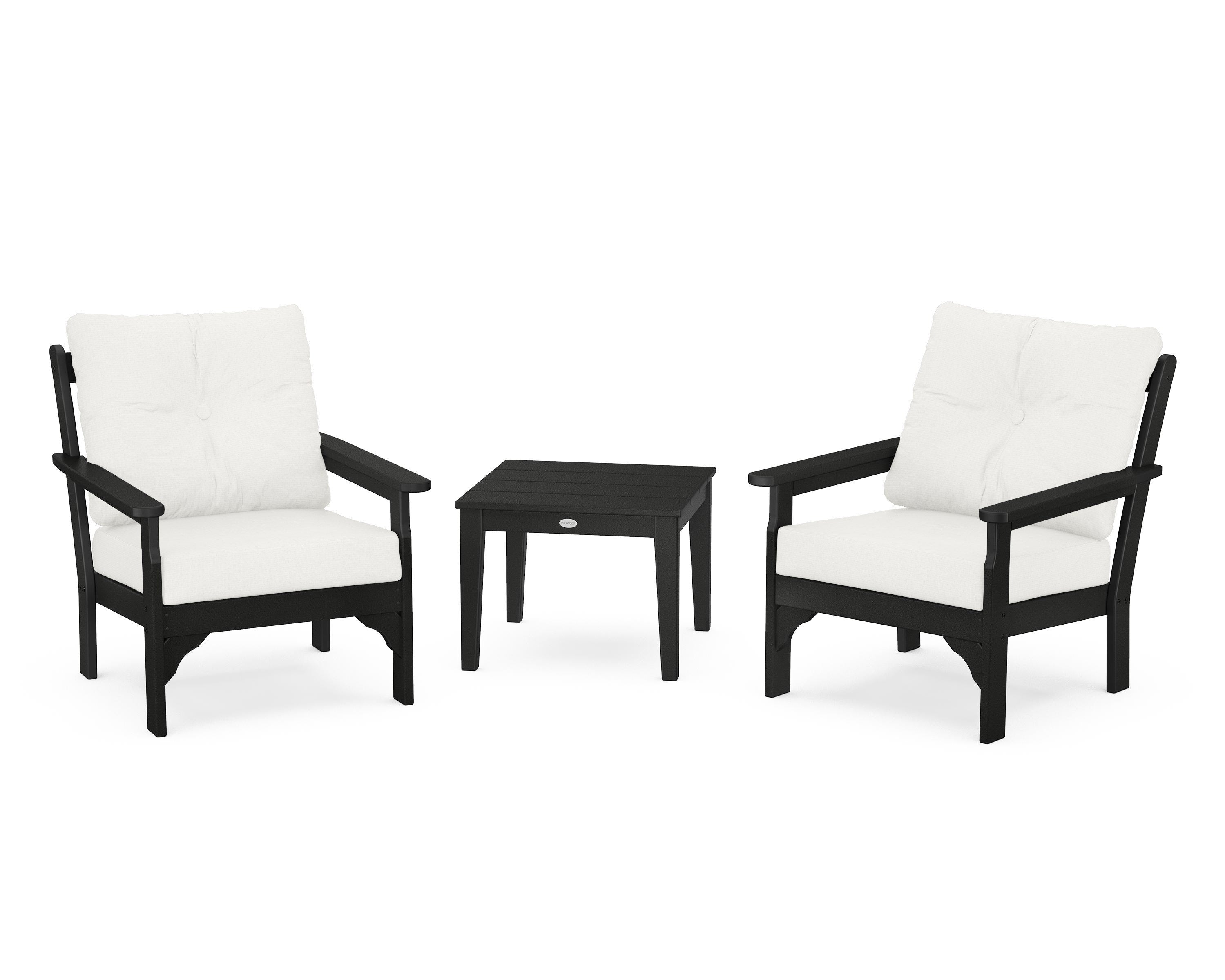 POLYWOOD® Vineyard 3-Piece Deep Seating Set in Black / Natural Linen