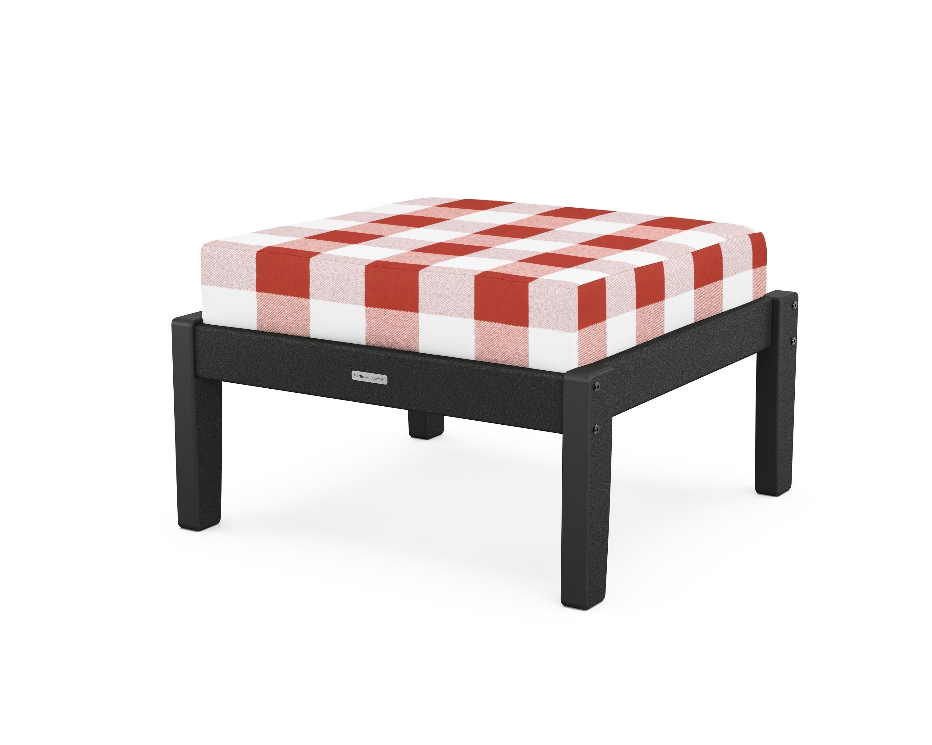 Martha Stewart by POLYWOOD® Chinoiserie Deep Seating Ottoman in Black / Buffalo Plaid Crimson