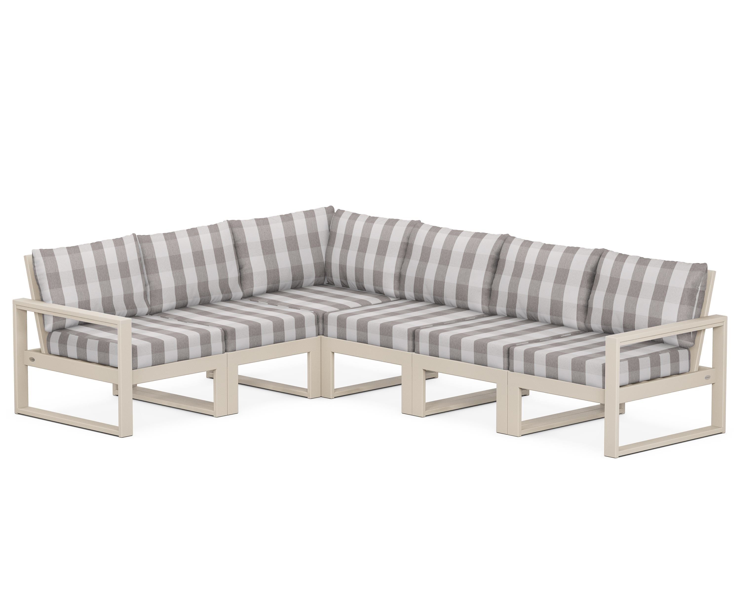 POLYWOOD® EDGE 6-Piece Modular Deep Seating Set in Sand / Buffalo Plaid Grey Mist