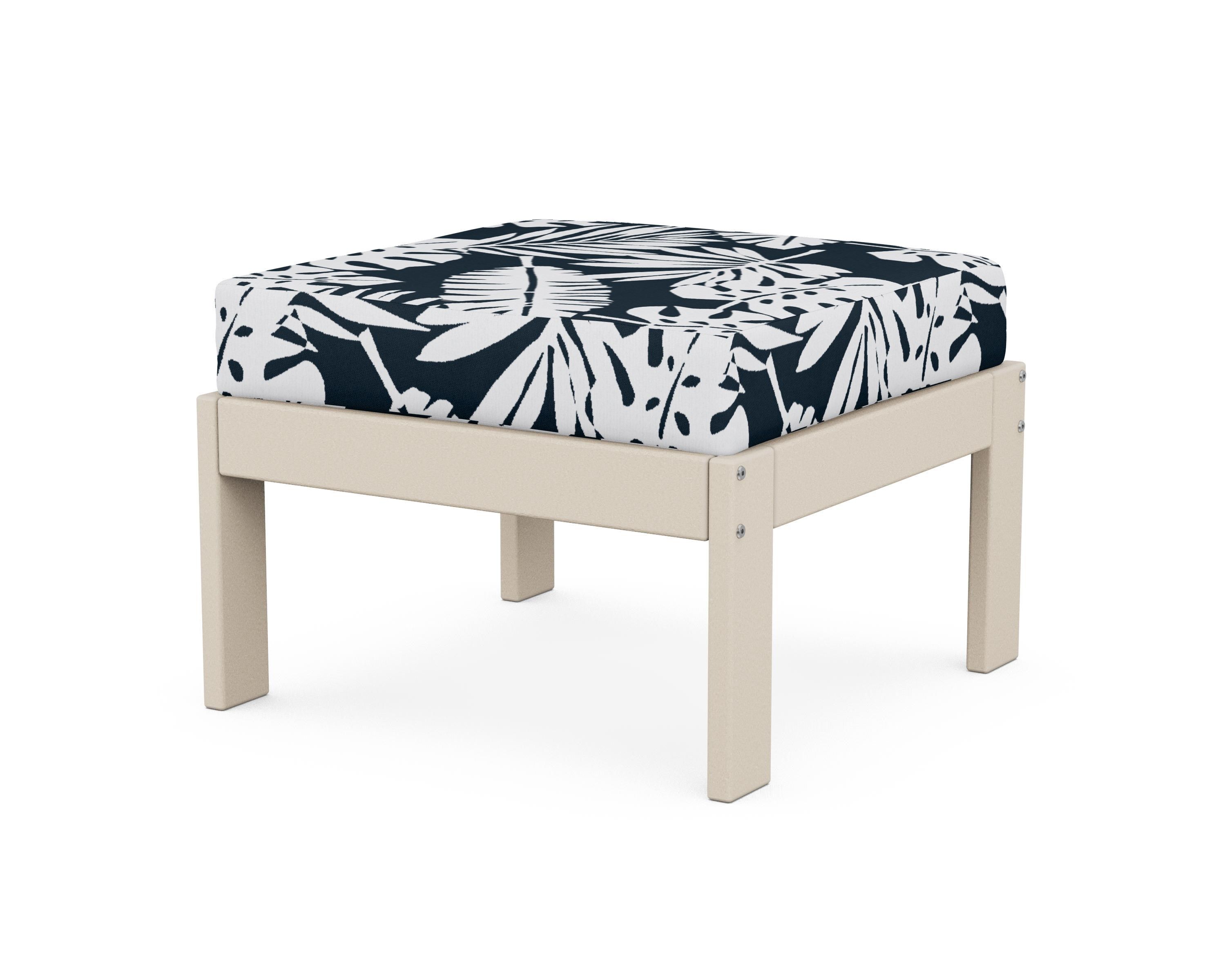 POLYWOOD® Vineyard Modular Ottoman in Sand / Leaf Marine Indigo
