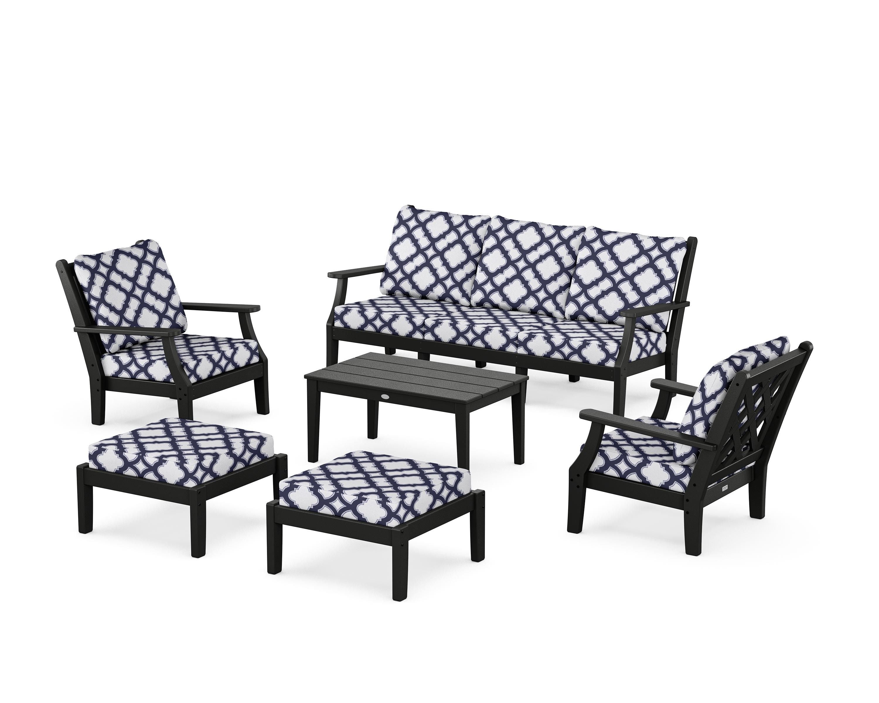 Country Living Wovendale 6-Piece Lounge Sofa Set in Black / Trellis Navy