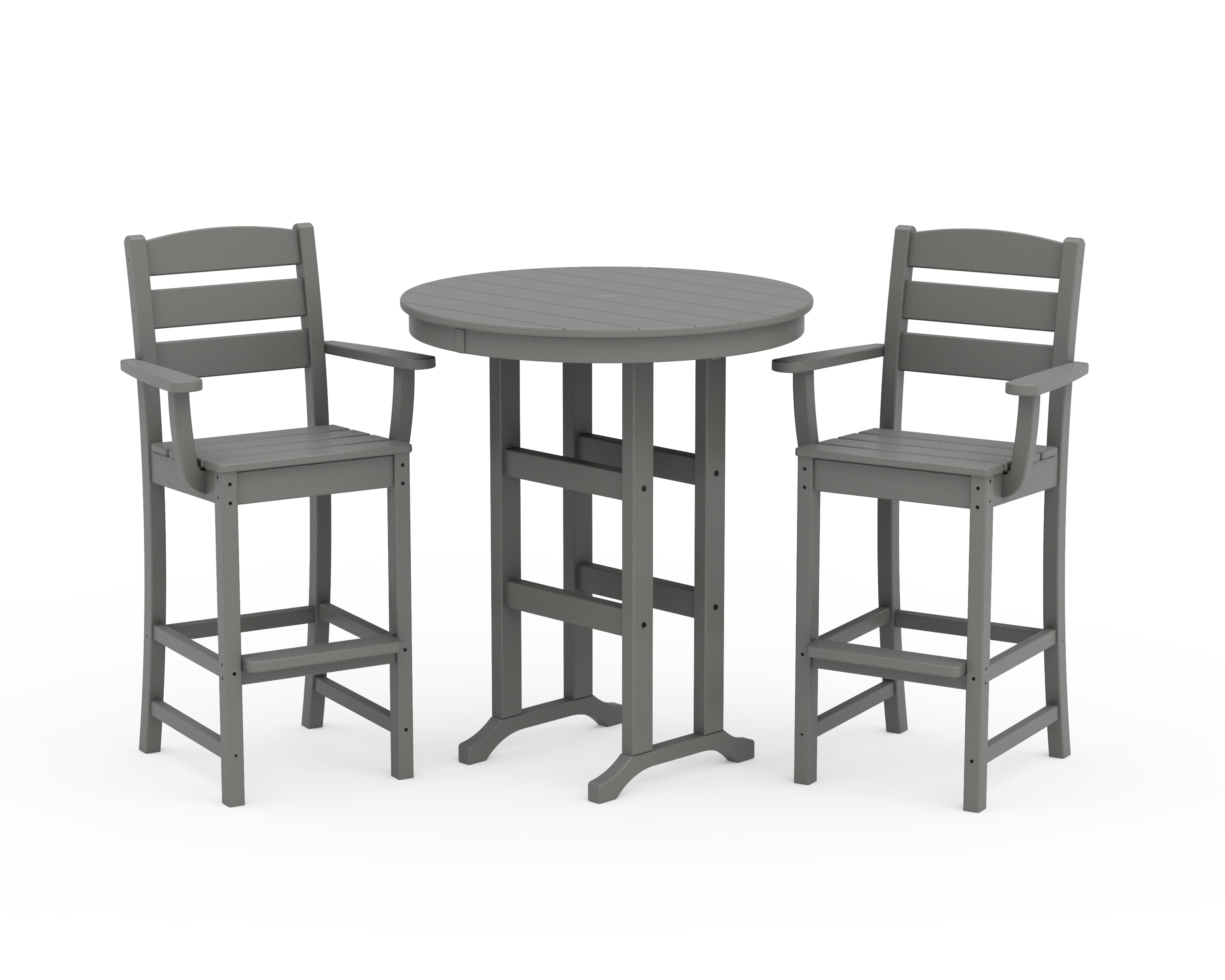 POLYWOOD® Lakeside 3-Piece Round Bar Arm Chair Set in Slate Grey