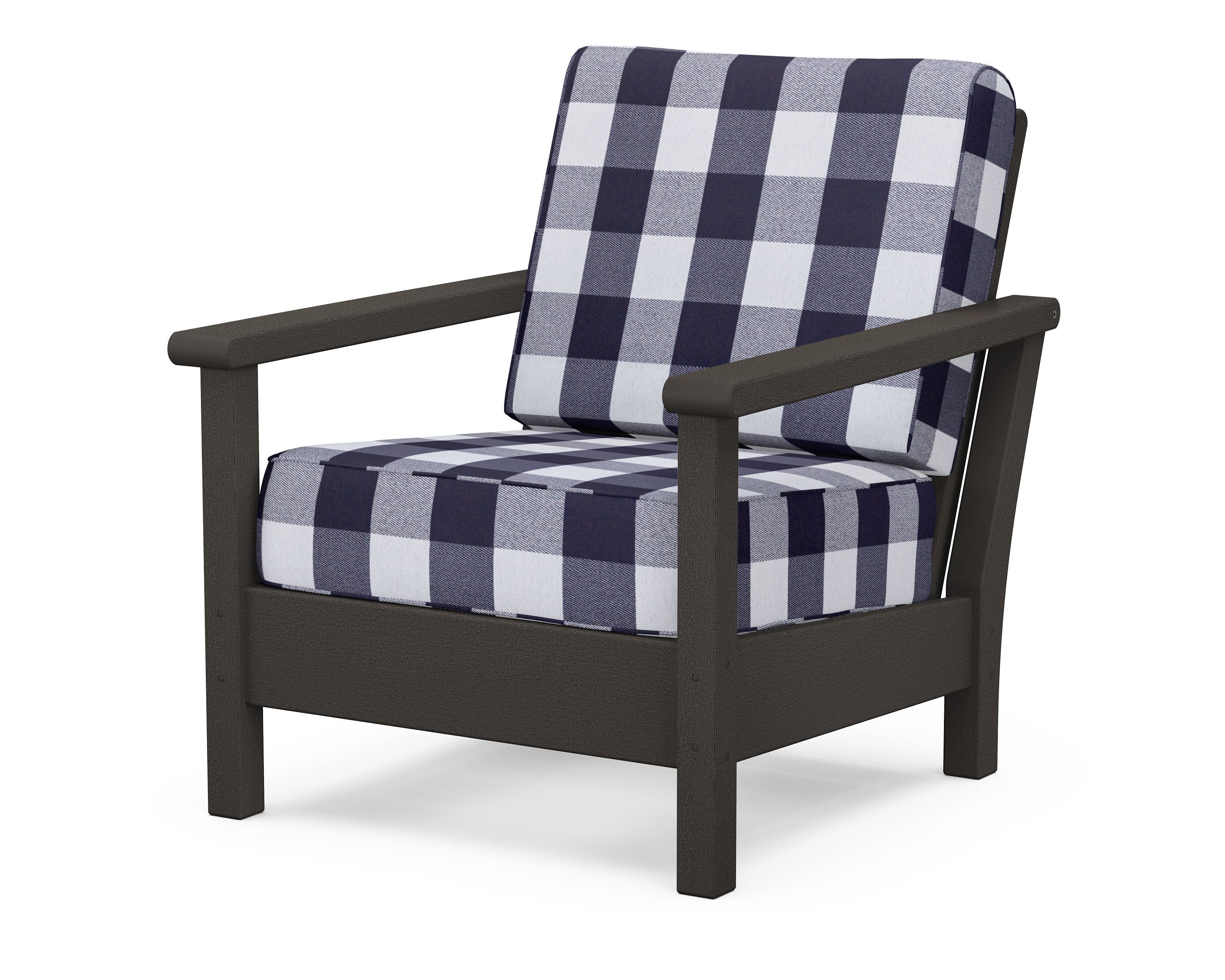 POLYWOOD® Harbour Deep Seating Chair in Vintage Coffee / Buffalo Plaid Navy