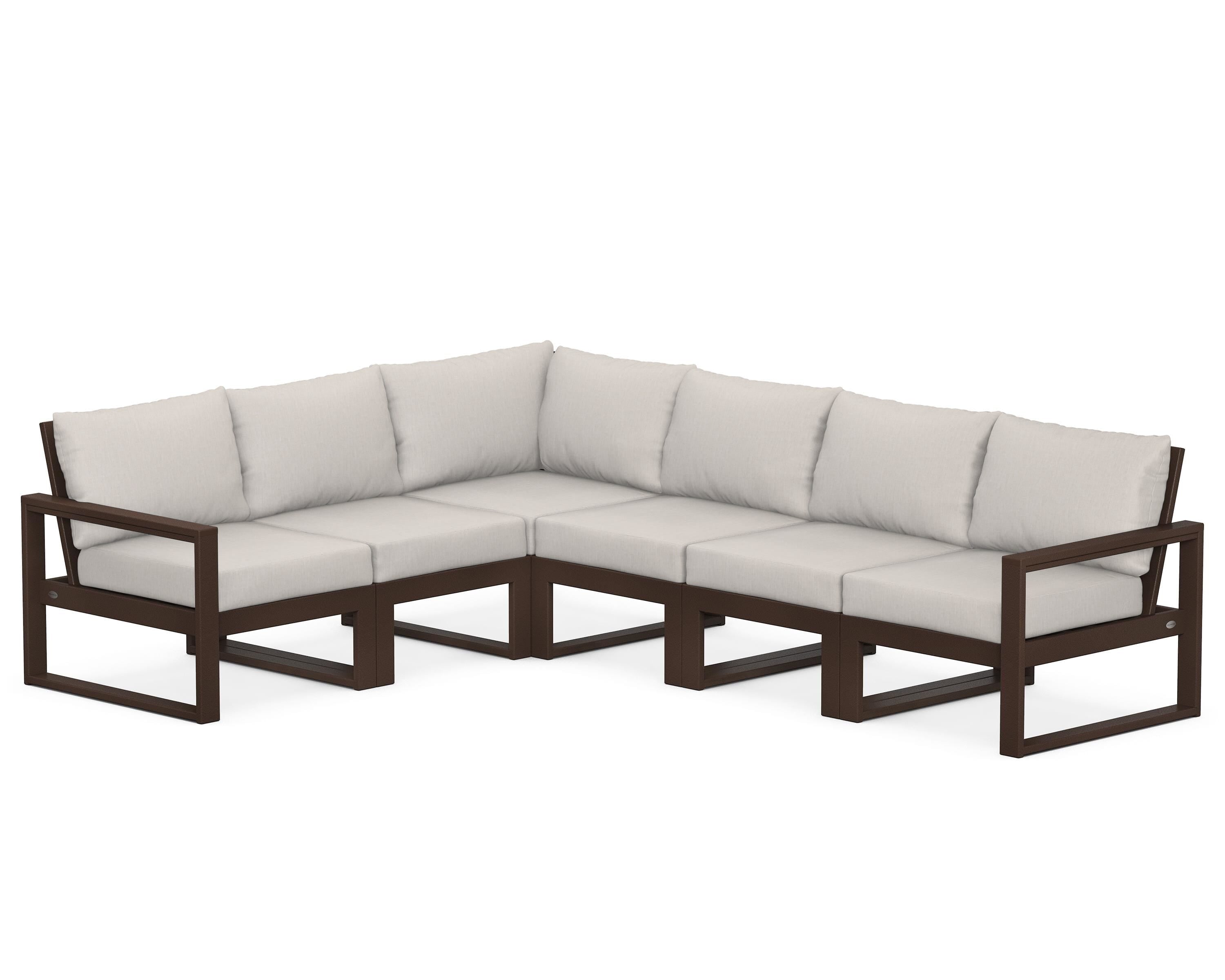 POLYWOOD® EDGE 6-Piece Modular Deep Seating Set in Mahogany / Cast Ash