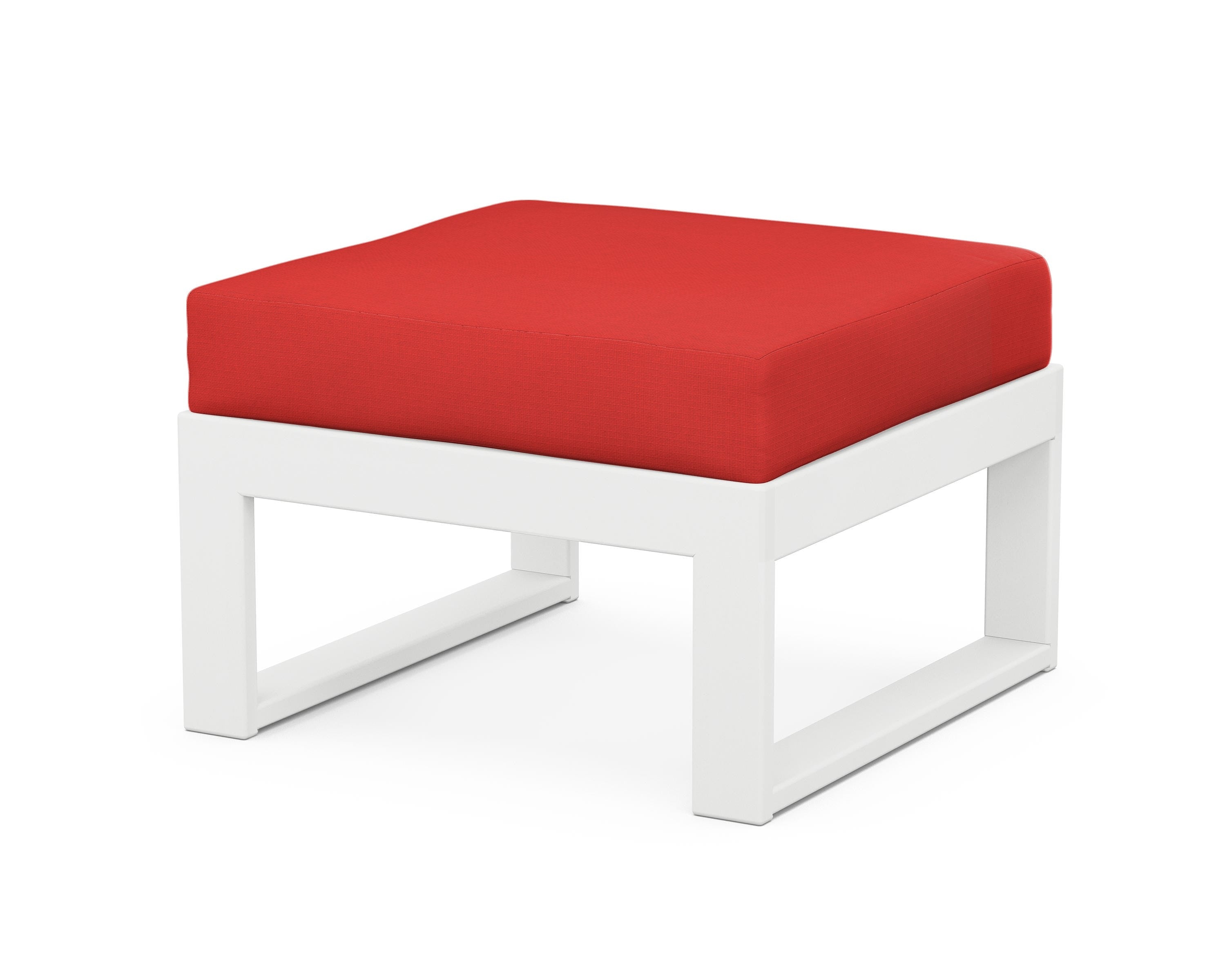 Unbranded Modular Ottoman - Modern in White / Crimson Linen