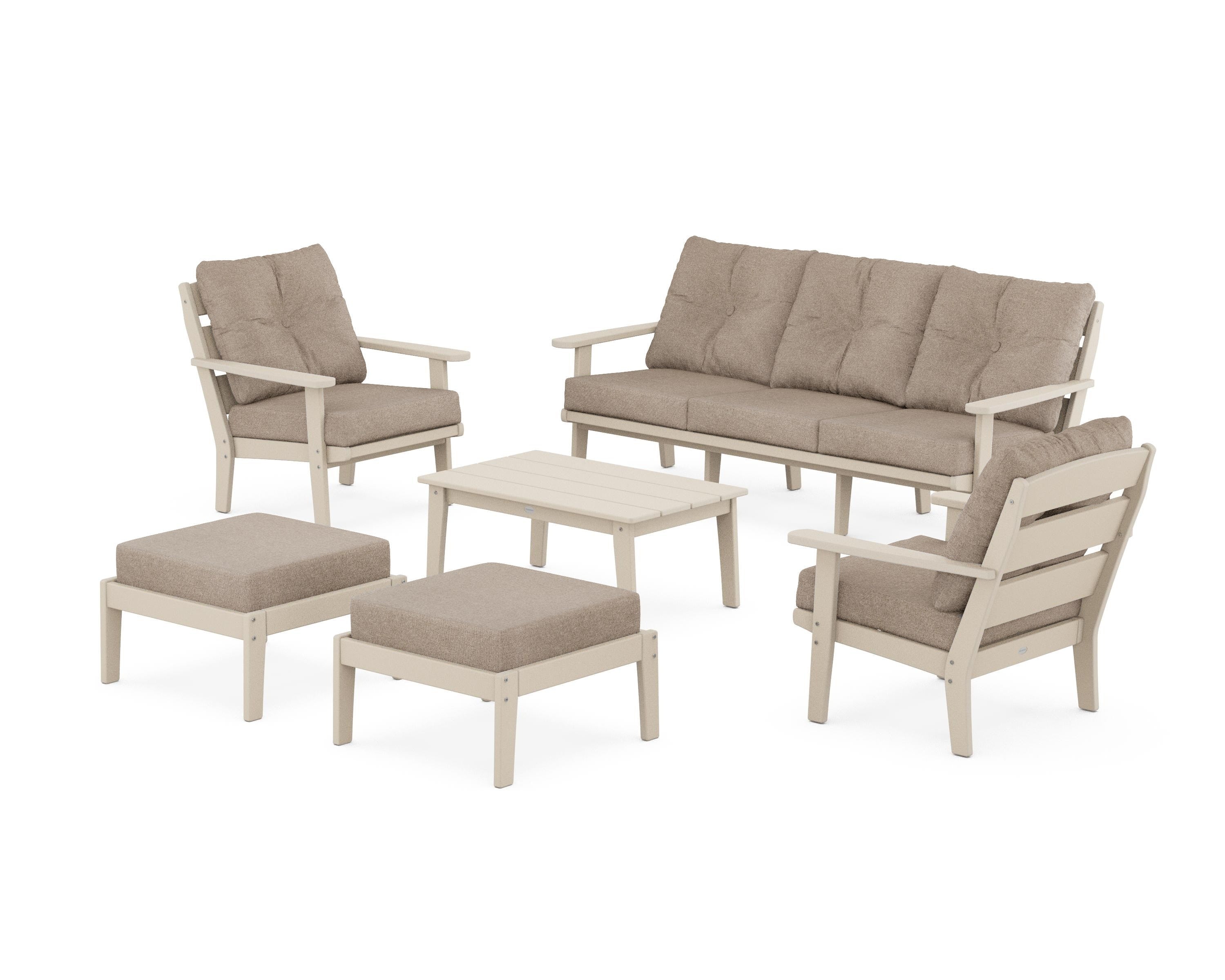 POLYWOOD® Lakeside 6-Piece Lounge Sofa Set in Sand / Spiced Burlap