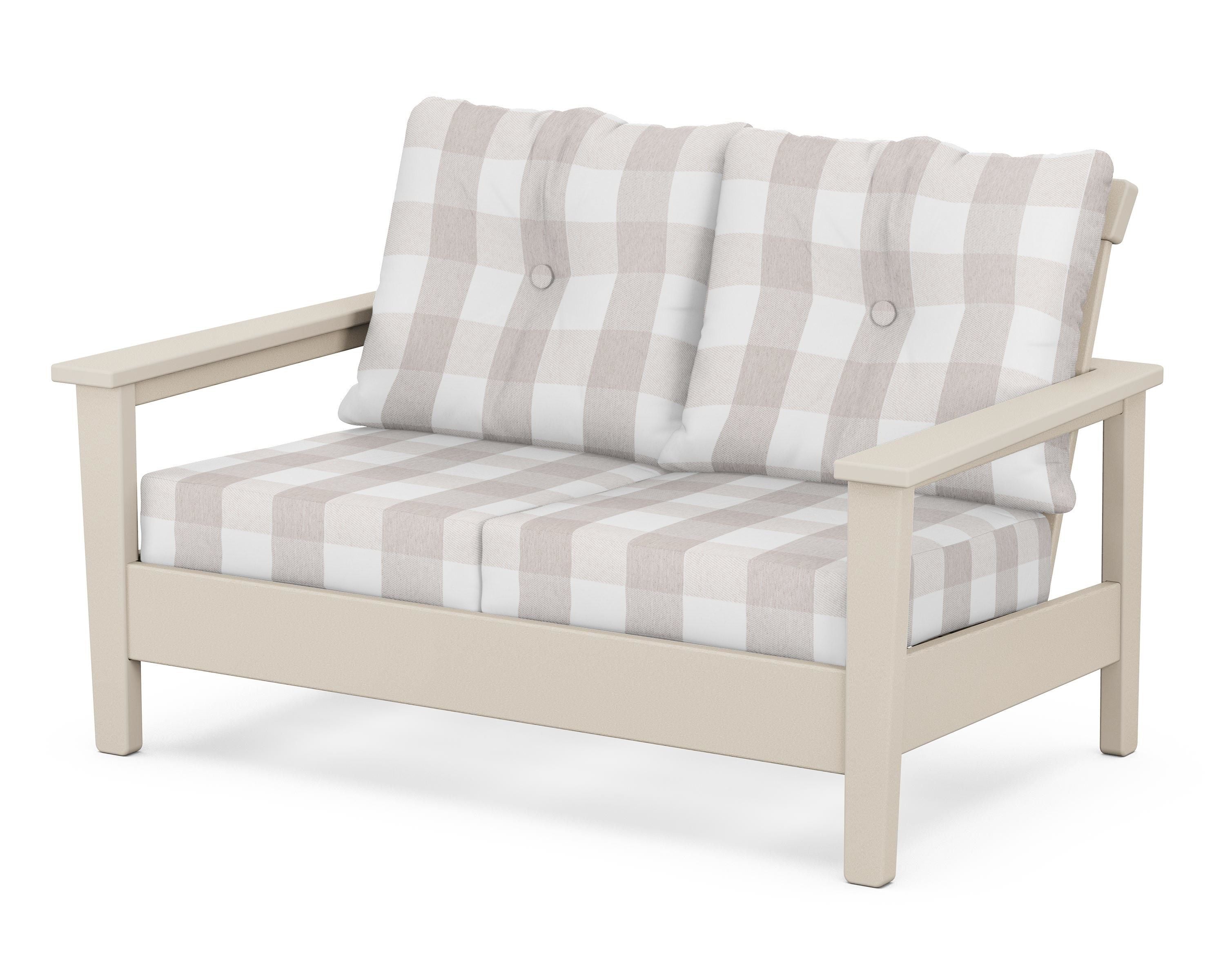 POLYWOOD® Prescott Deep Seating Loveseat in Sand / Buffalo Plaid Dune Burlap