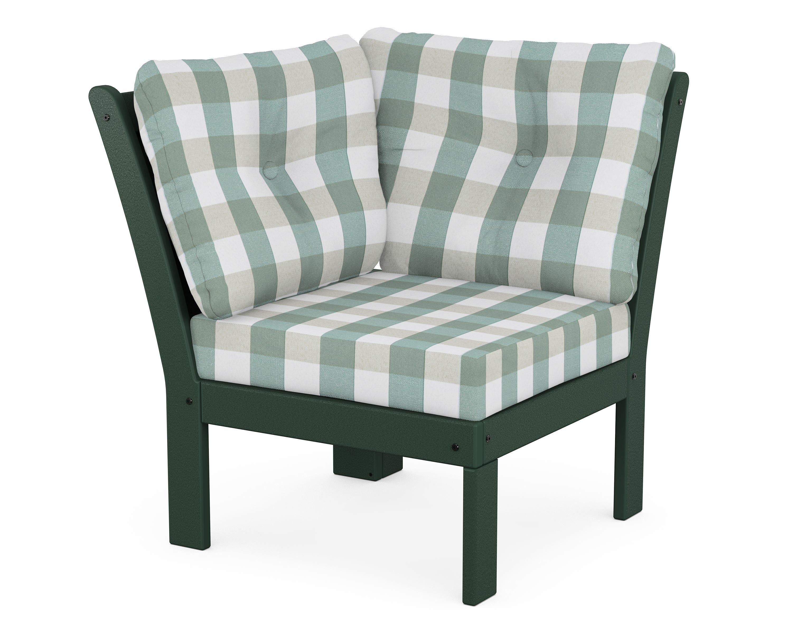 POLYWOOD® Vineyard Modular Corner Chair in Green / Buffalo Plaid Glacier Spa