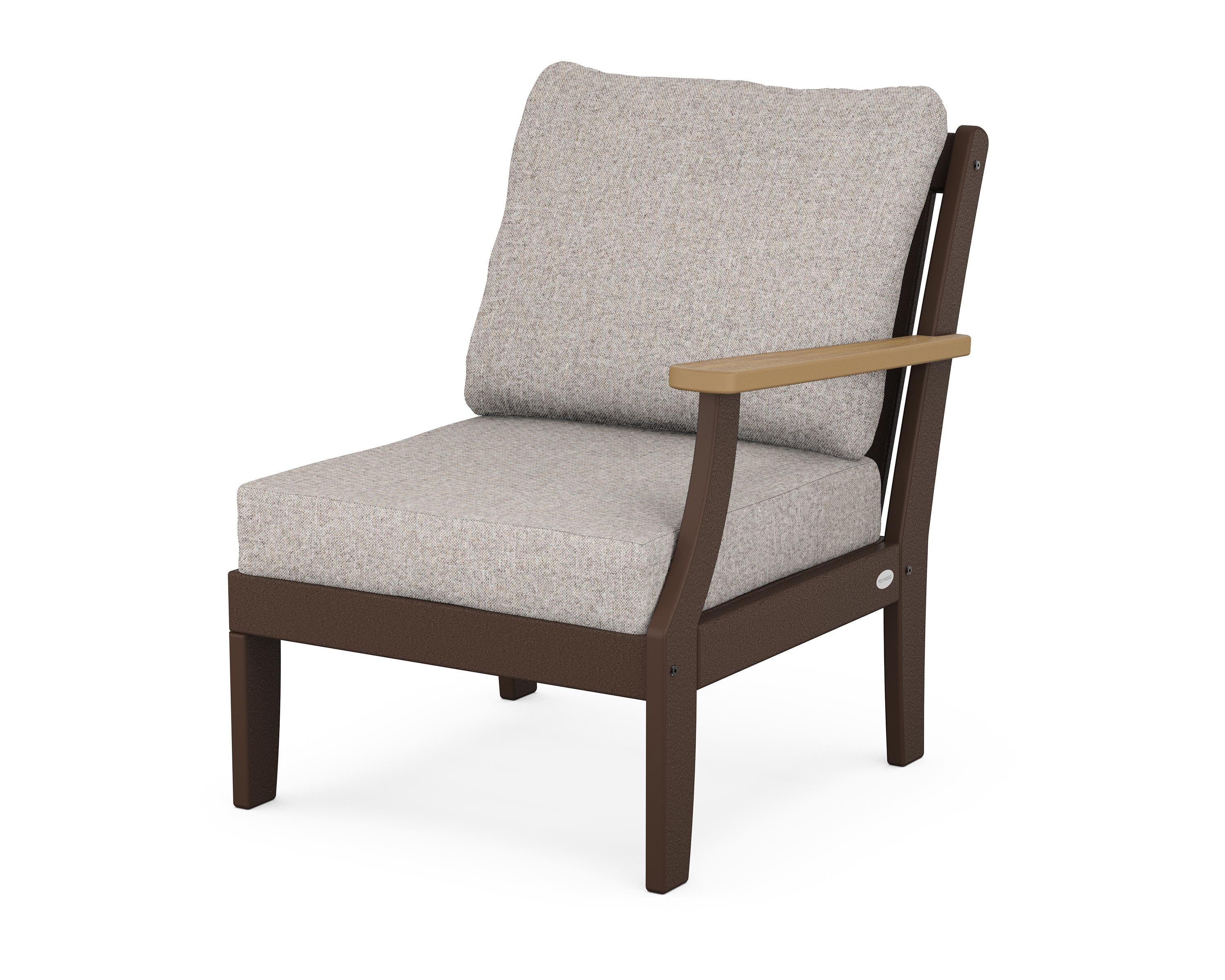 POLYWOOD® Braxton Modular Right Arm Chair in Mahogany / Natural / Weathered Tweed